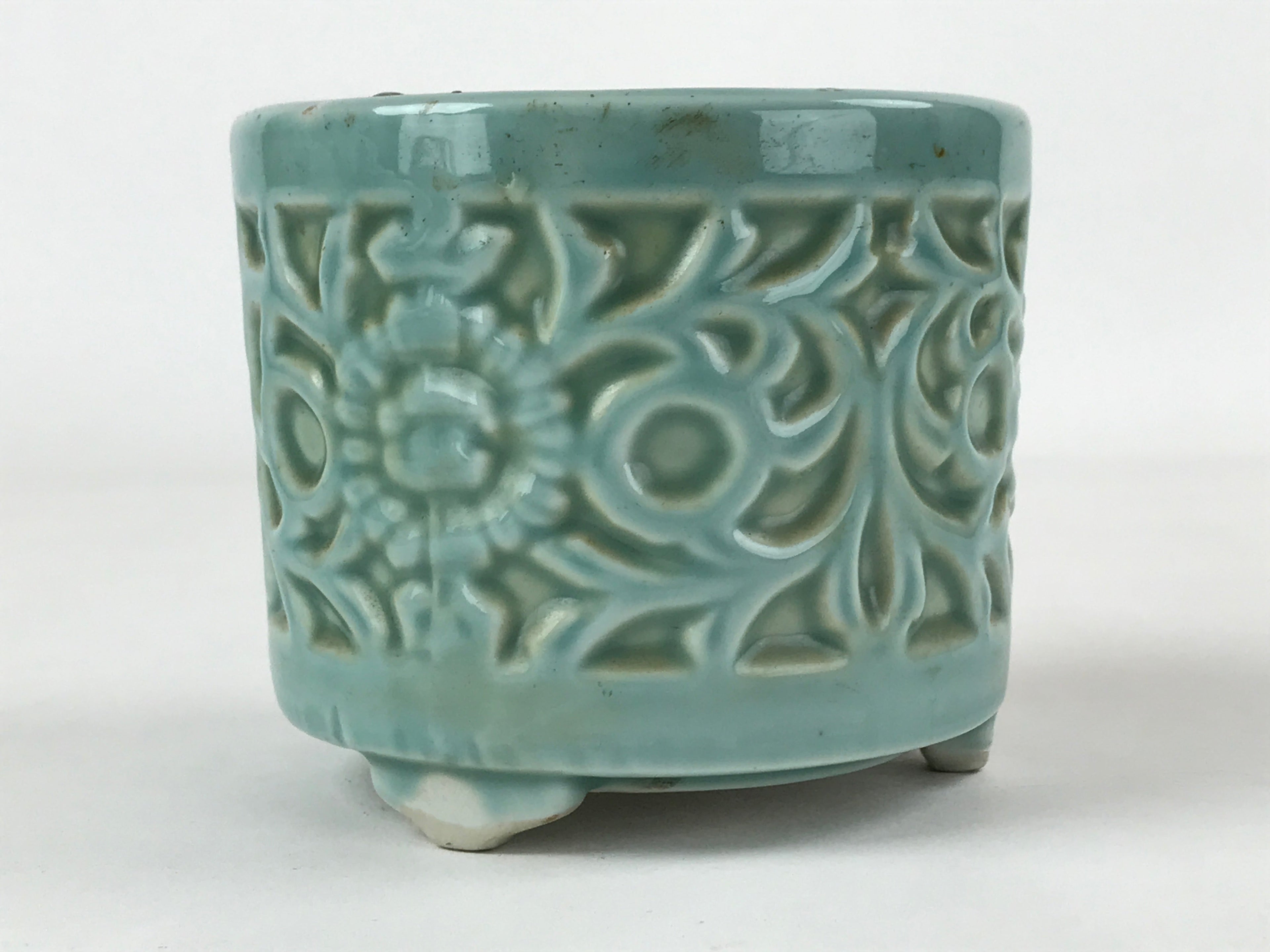 Japanese Buddhist Altar Fitting Porcelain Incense Burner Koro Vtg Green BA188