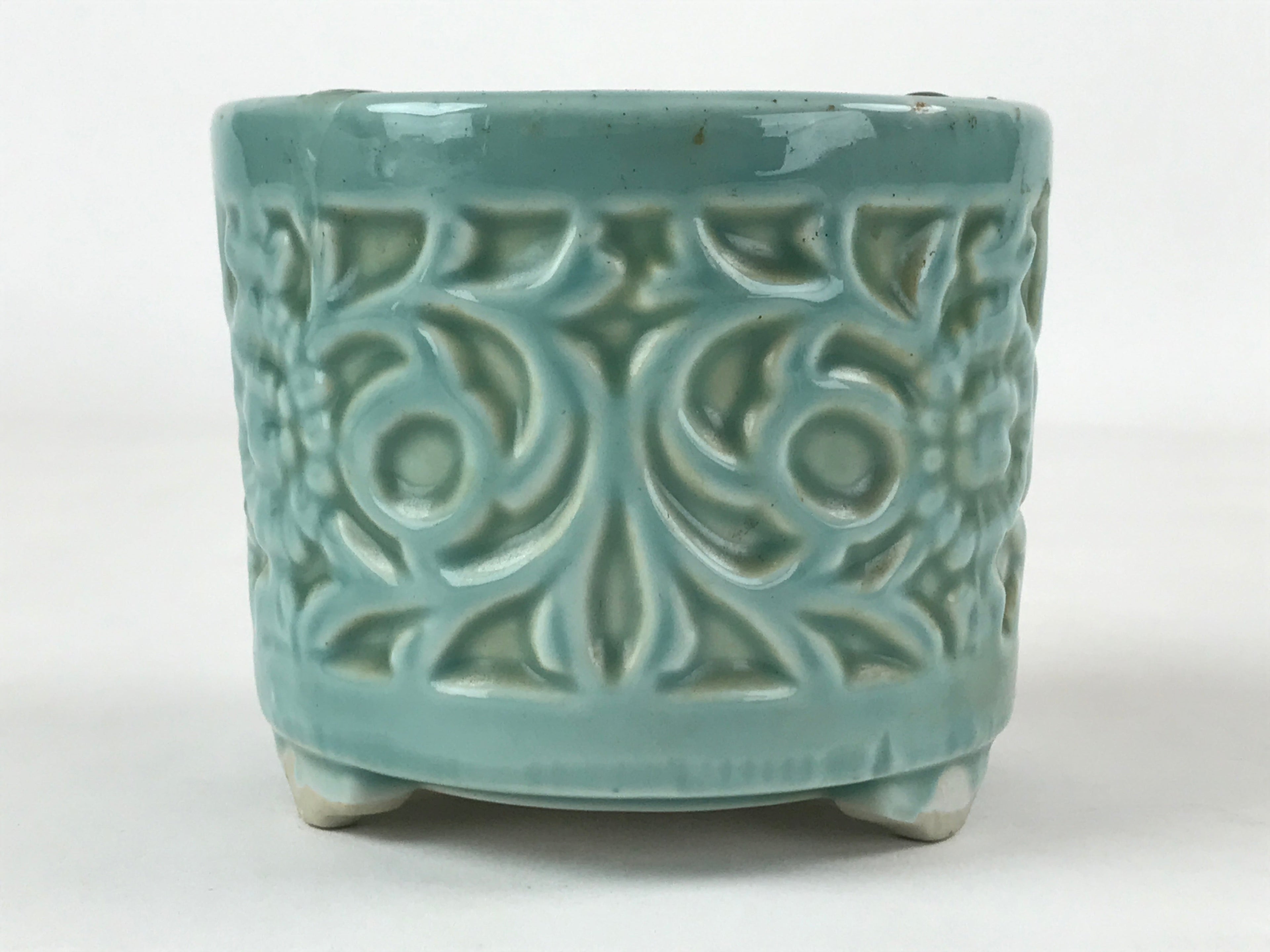 Japanese Buddhist Altar Fitting Porcelain Incense Burner Koro Vtg Green BA188