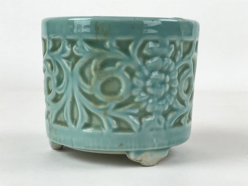 Japanese Buddhist Altar Fitting Porcelain Incense Burner Koro Vtg Green BA188