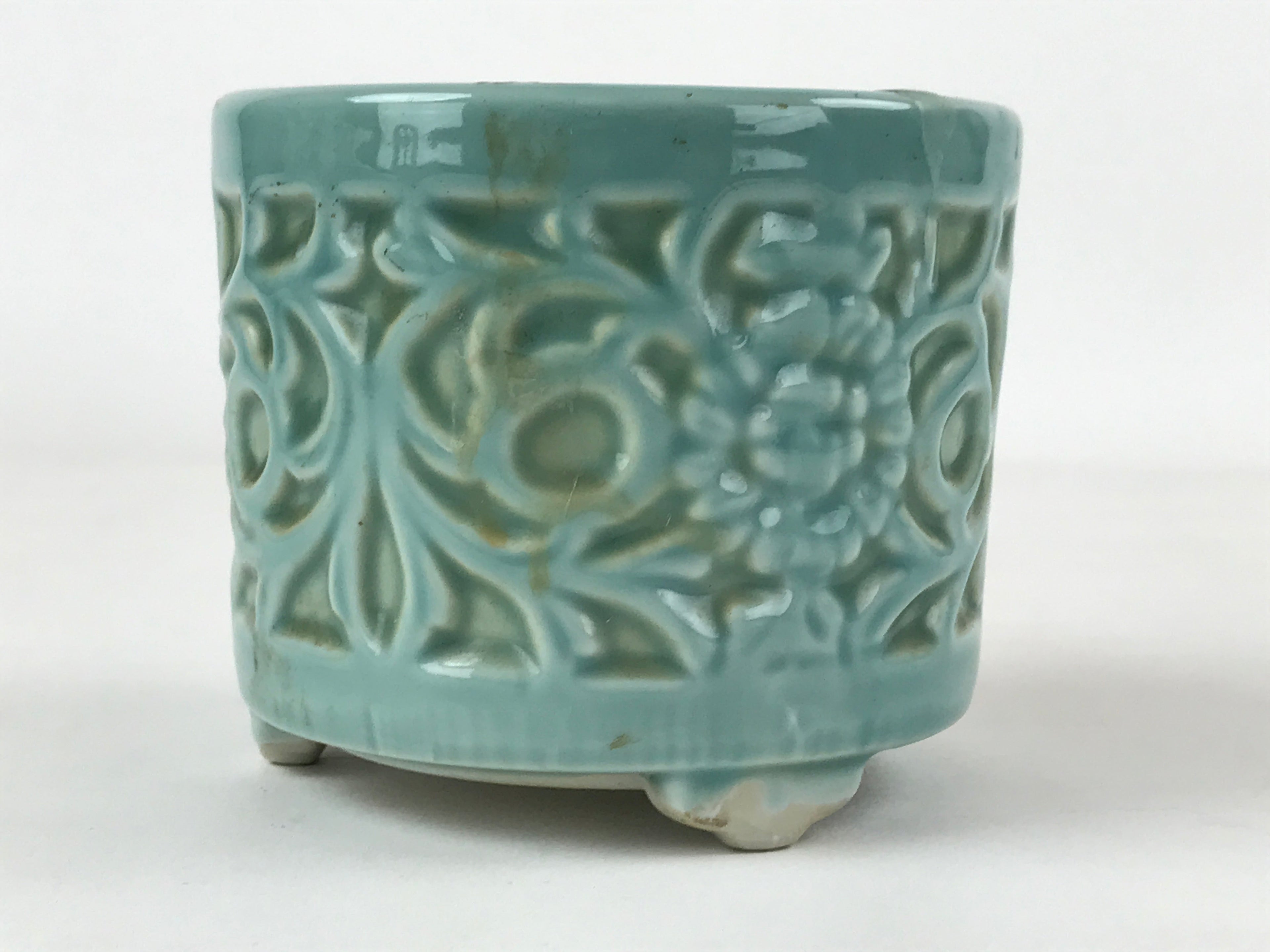 Japanese Buddhist Altar Fitting Porcelain Incense Burner Koro Vtg Green BA188