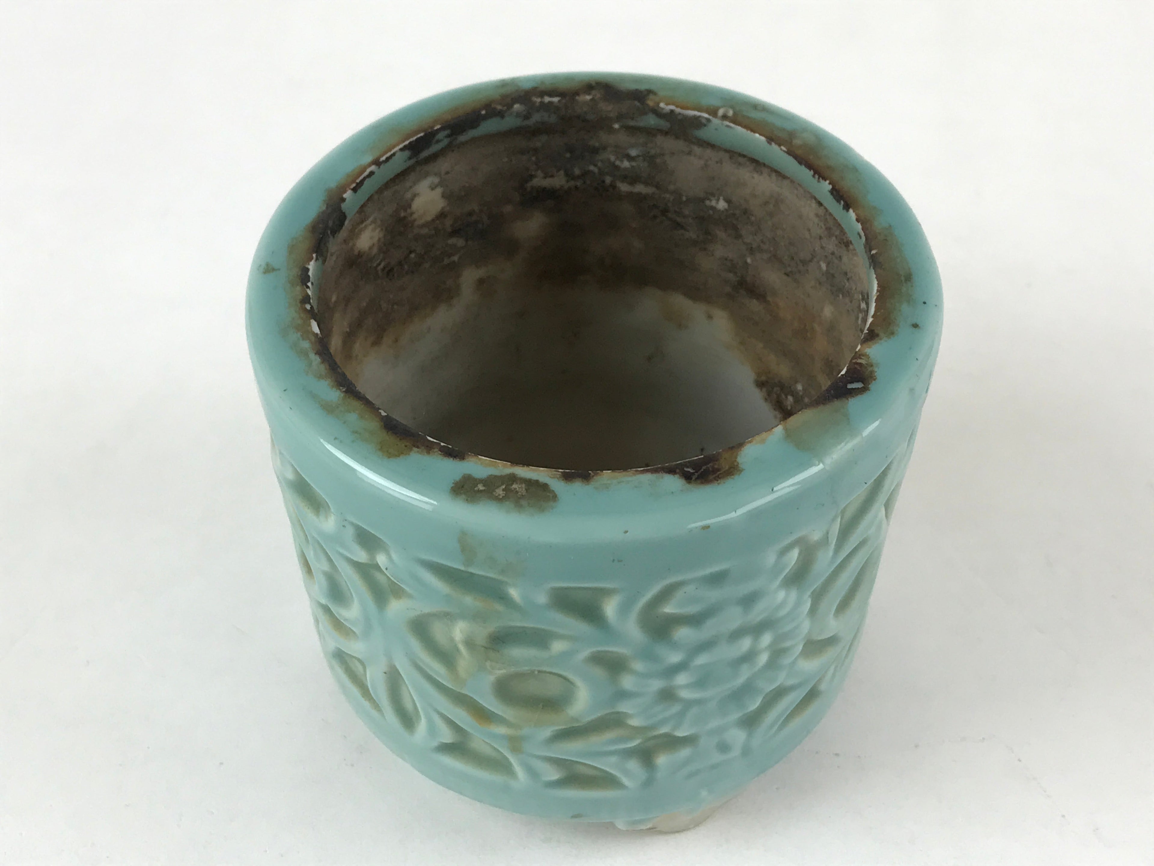 Japanese Buddhist Altar Fitting Porcelain Incense Burner Koro Vtg Green BA188