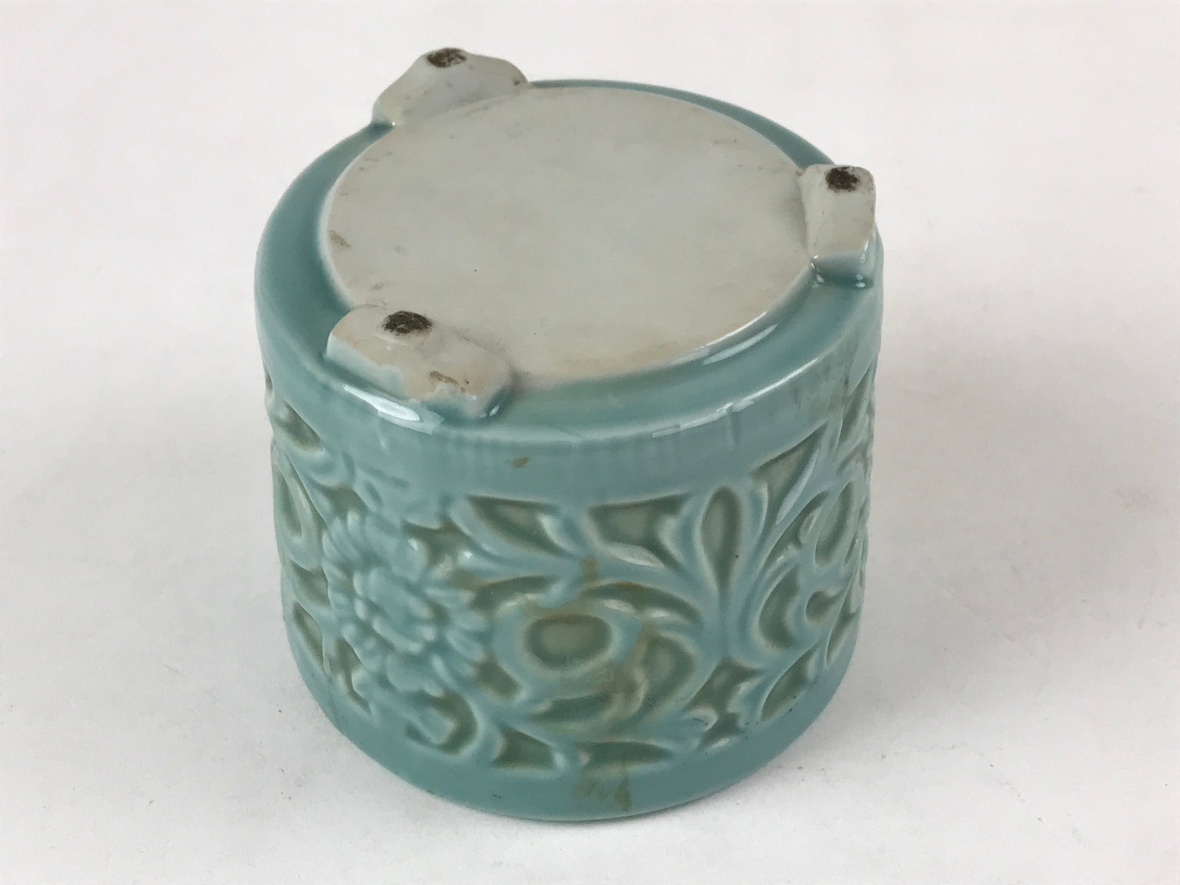 Japanese Buddhist Altar Fitting Porcelain Incense Burner Koro Vtg Green BA188