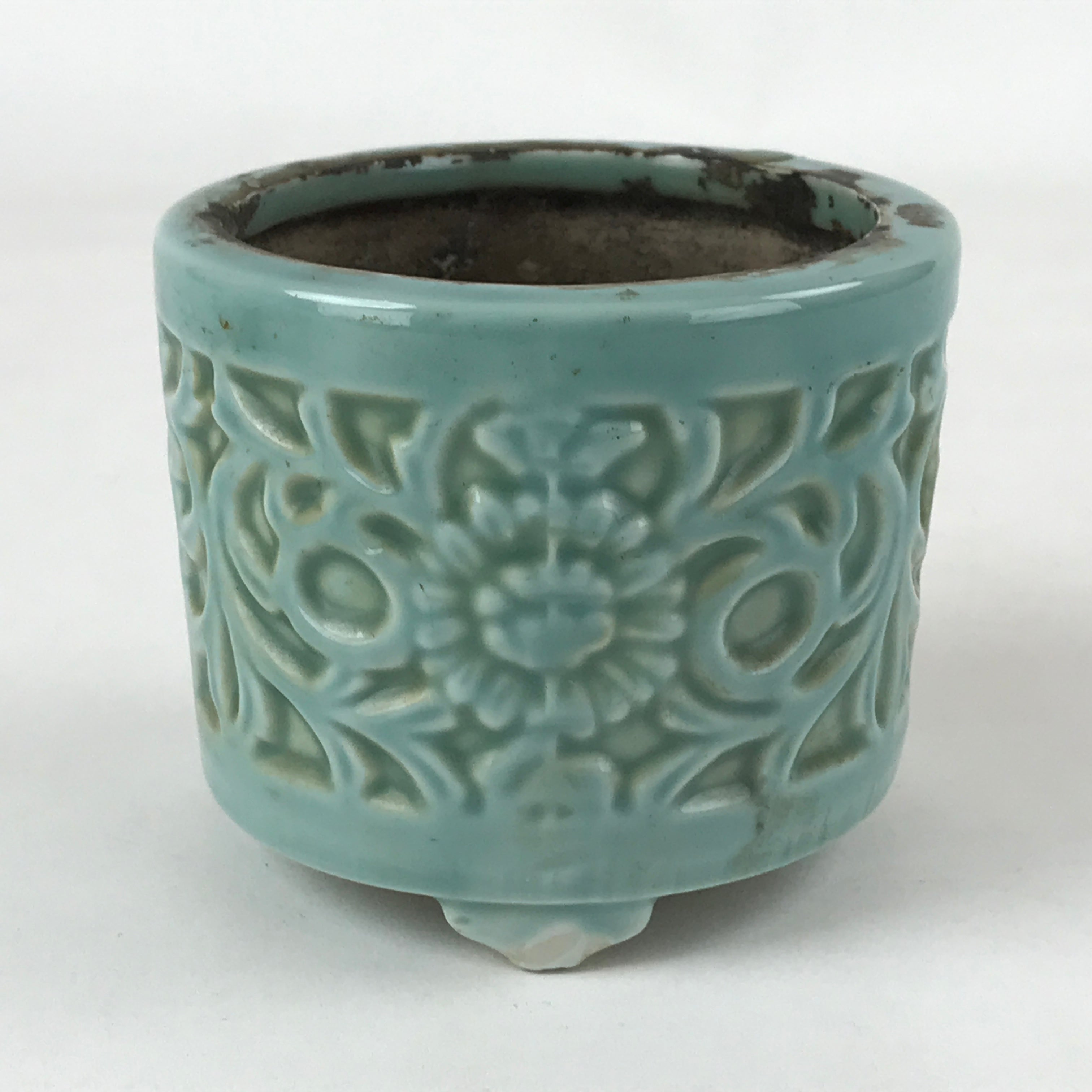 Japanese Buddhist Altar Fitting Porcelain Incense Burner Koro Vtg Green BA188