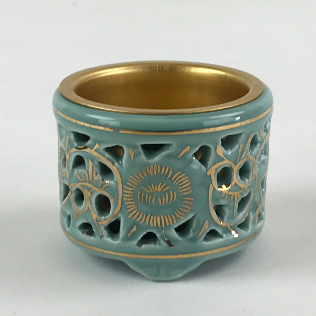Japanese Buddhist Altar Fitting Porcelain Incense Burner Vtg Koro Blue Cup BA35