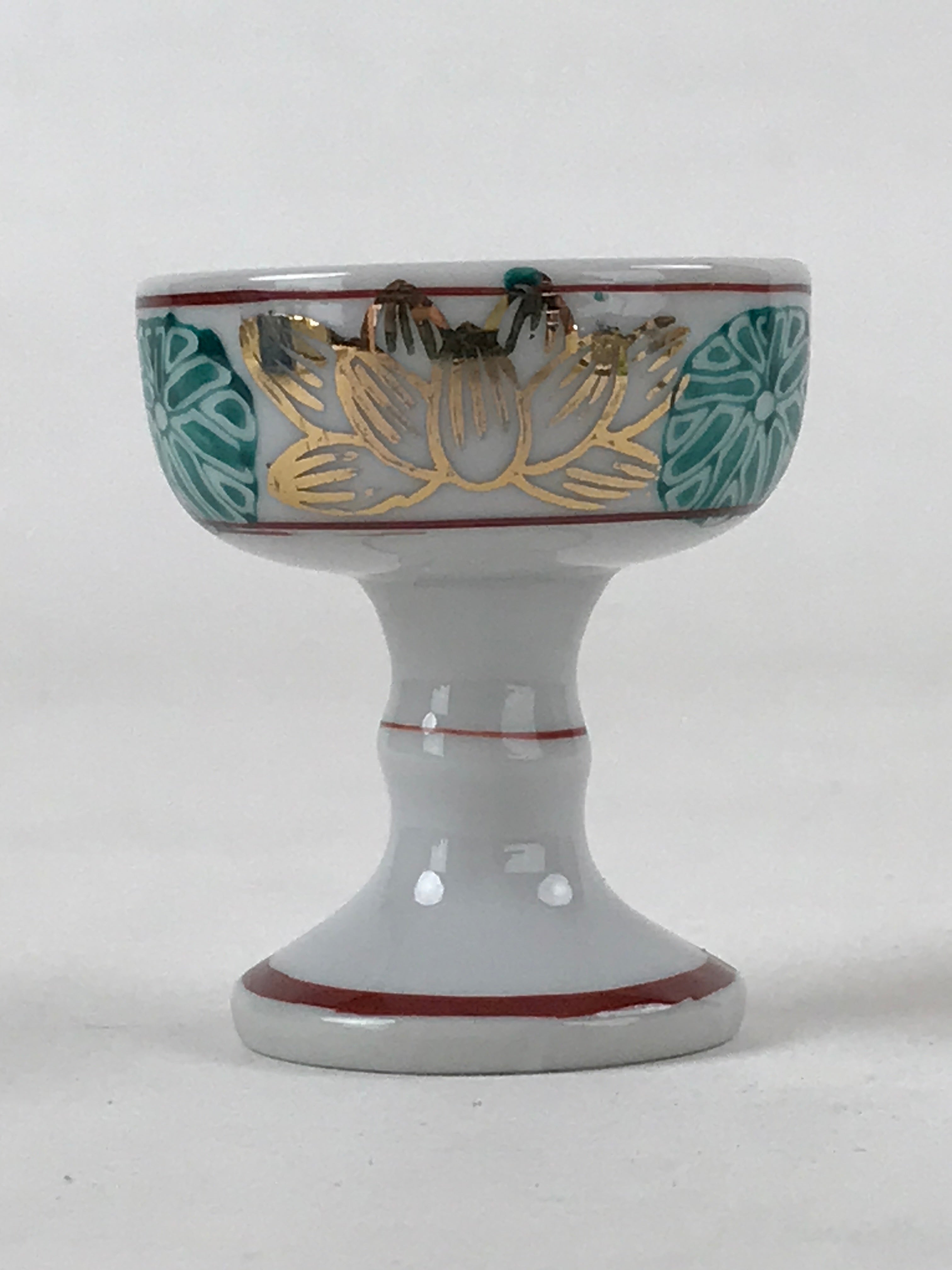 Japanese Buddhist Altar Fitting Porcelain Rice Offering Cup Vtg Gold Lotus BA156