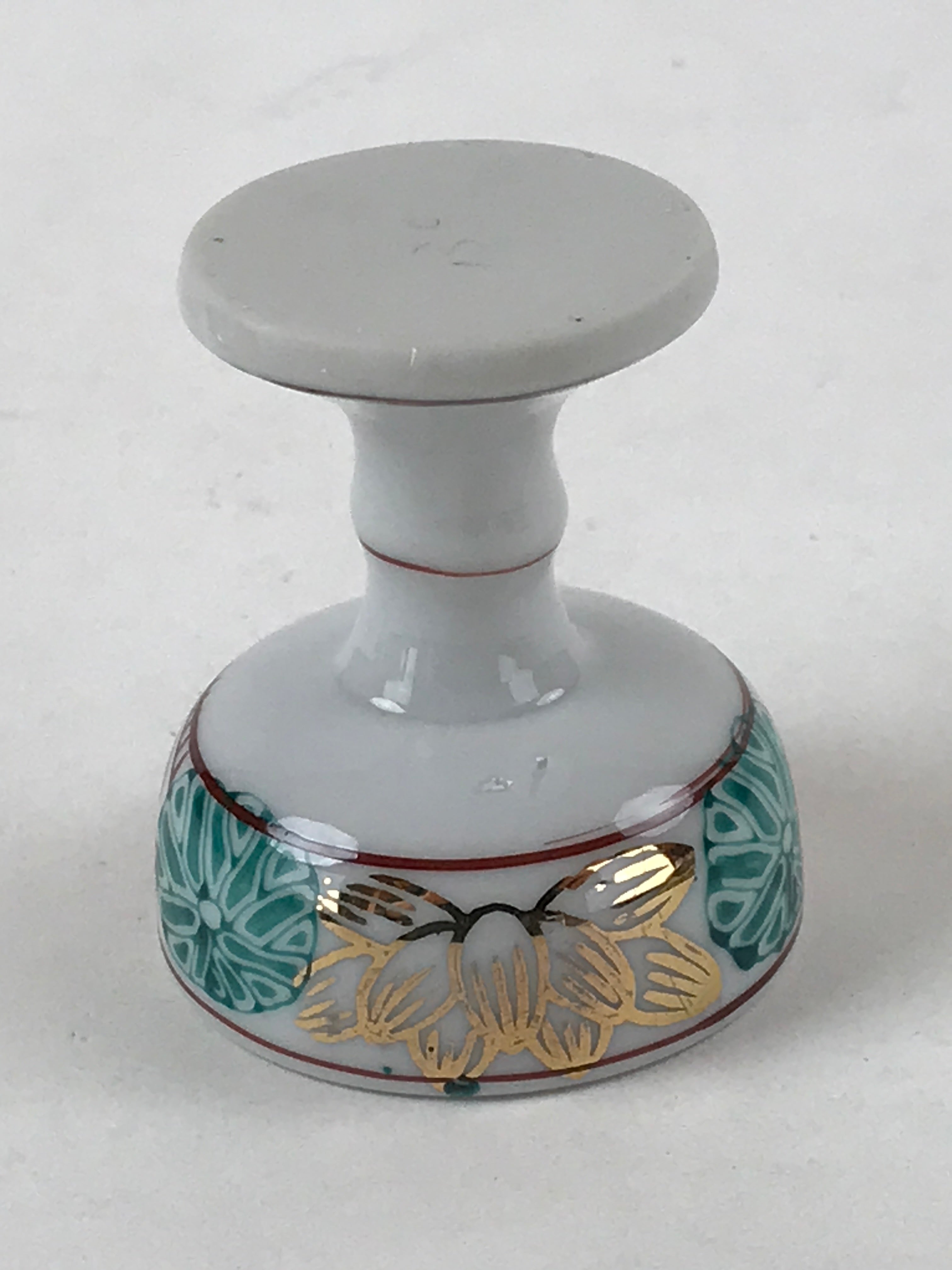 Japanese Buddhist Altar Fitting Porcelain Rice Offering Cup Vtg Gold Lotus BA156