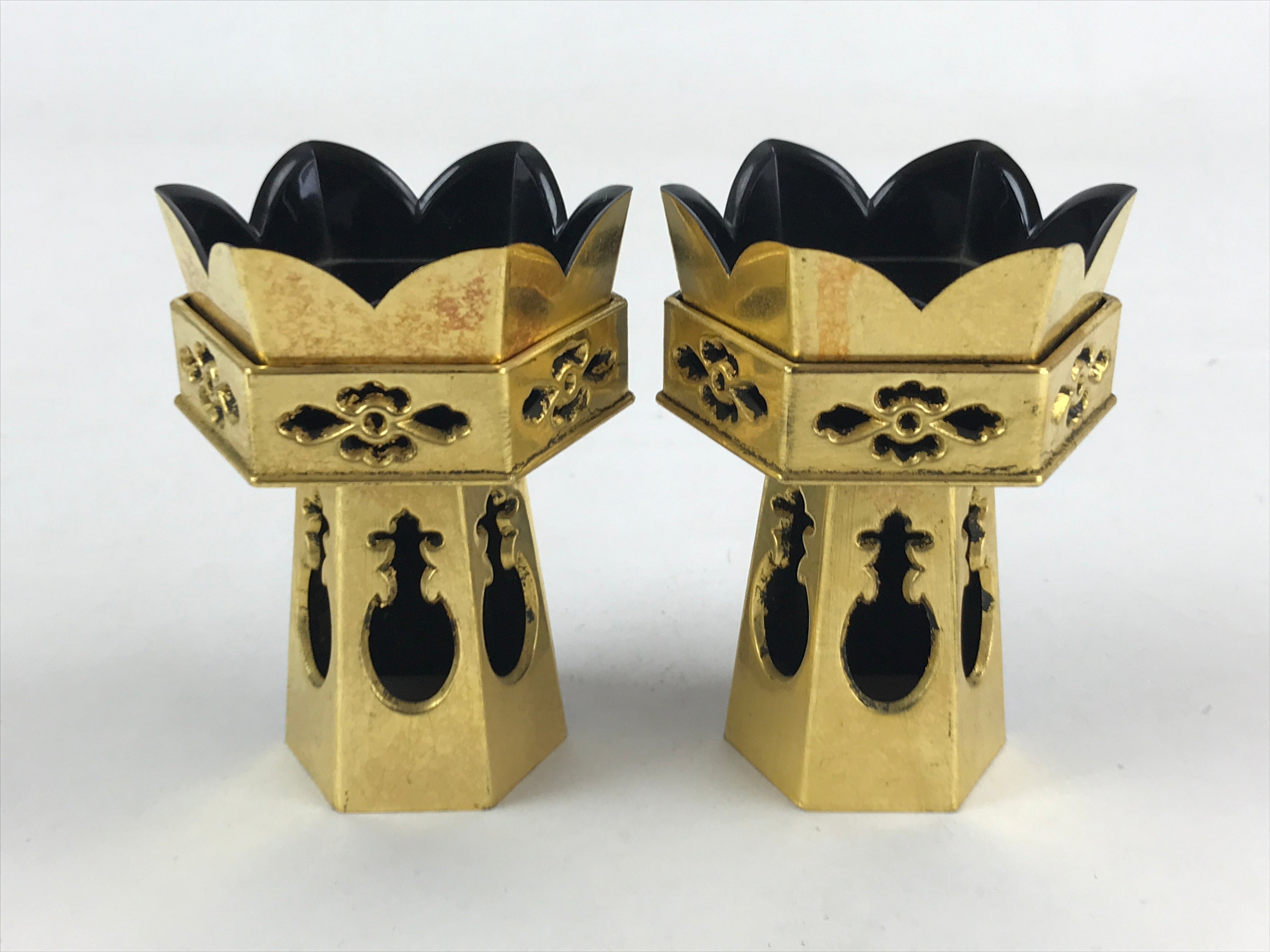 Japanese Buddhist Altar Fitting Resin Kuge Offering Stand Vtg 2pc Gold BA64