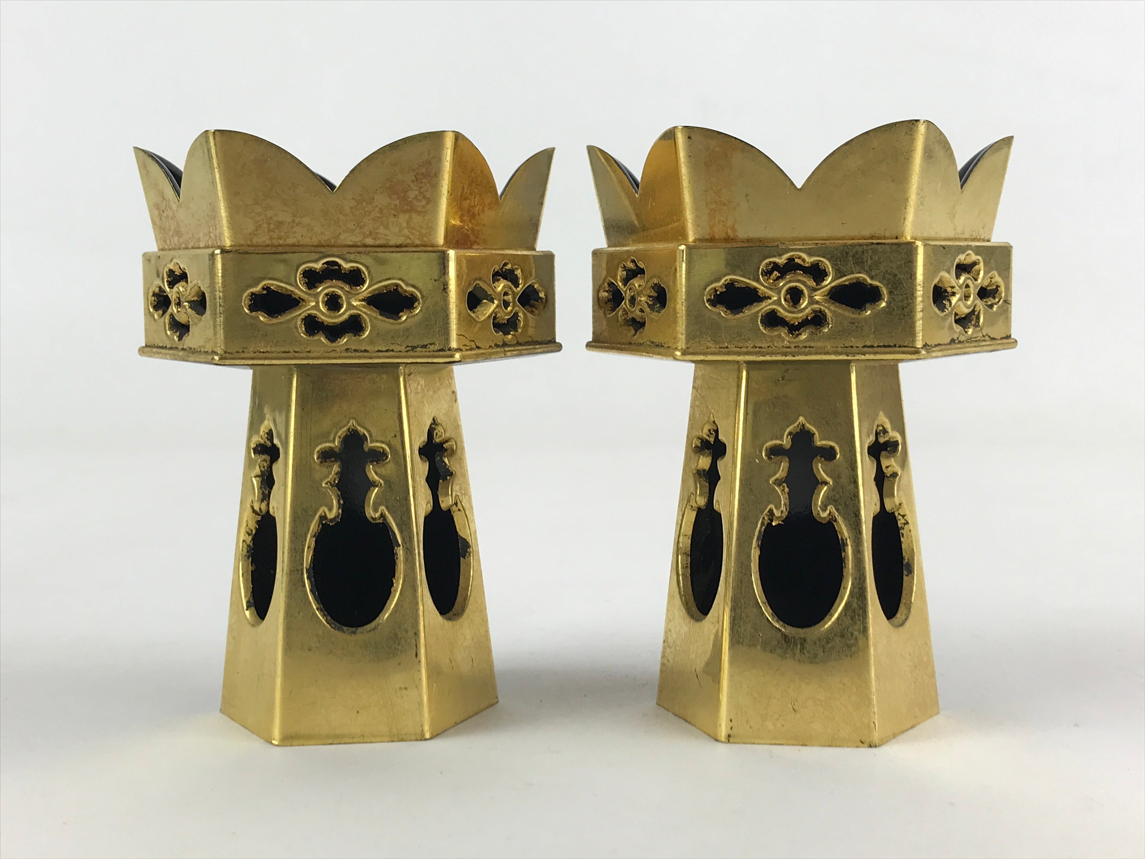 Japanese Buddhist Altar Fitting Resin Kuge Offering Stand Vtg 2pc Gold BA64