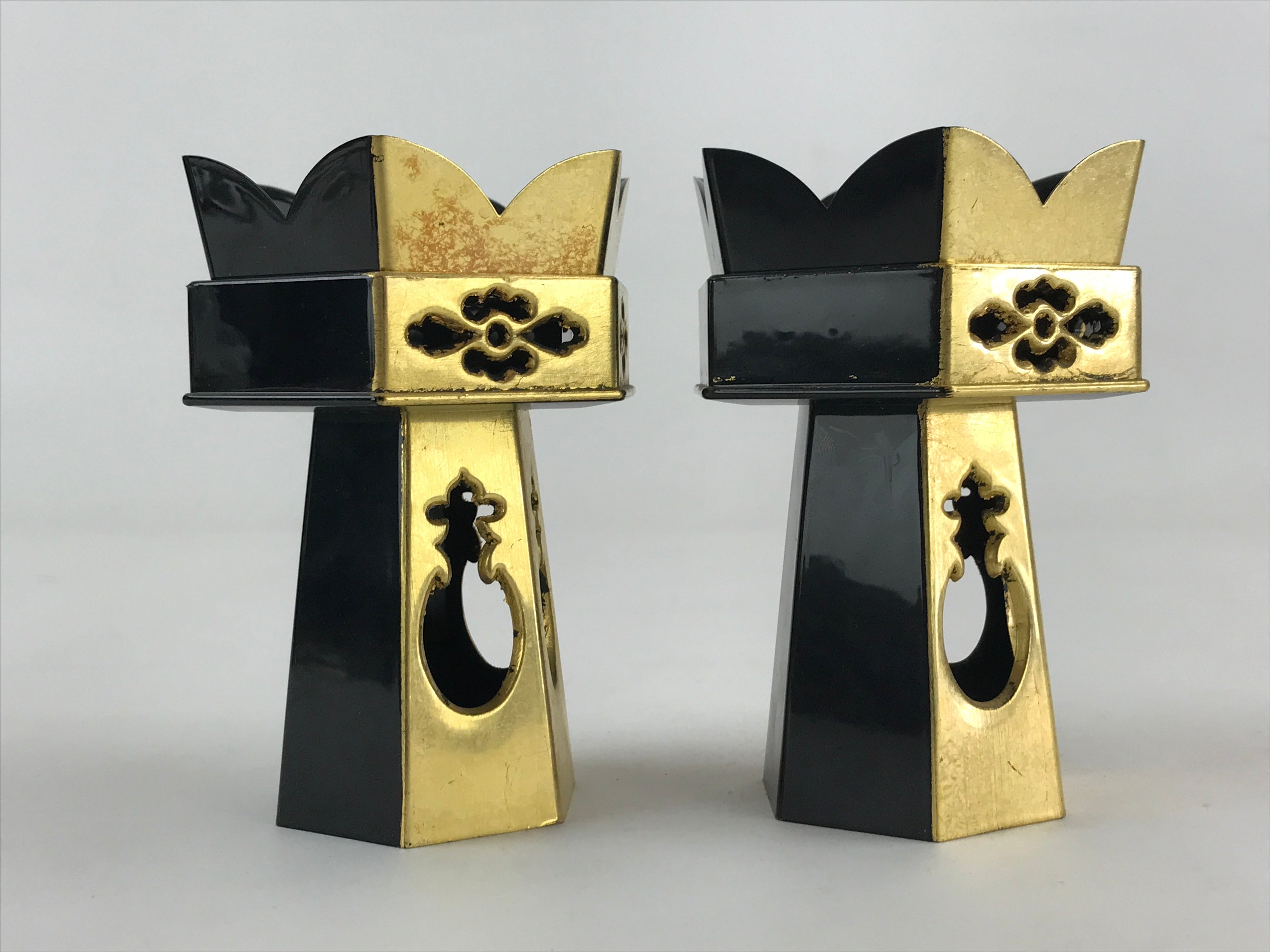 Japanese Buddhist Altar Fitting Resin Kuge Offering Stand Vtg 2pc Gold BA64