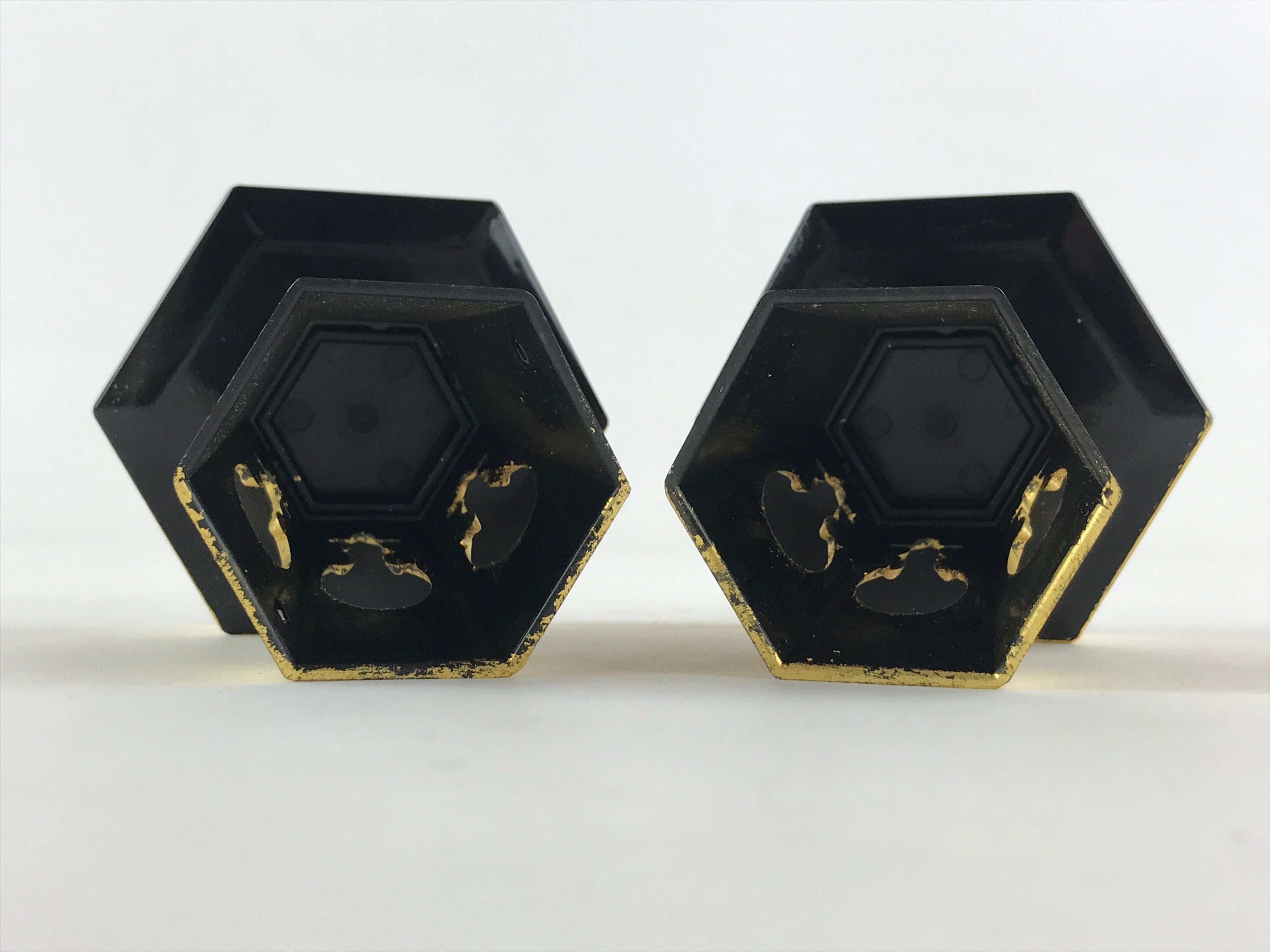 Japanese Buddhist Altar Fitting Resin Kuge Offering Stand Vtg 2pc Gold BA64
