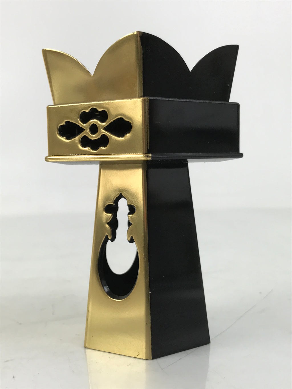 Japanese Buddhist Altar Fitting Resin Kuge Offering Stand Vtg Gold Black BA644