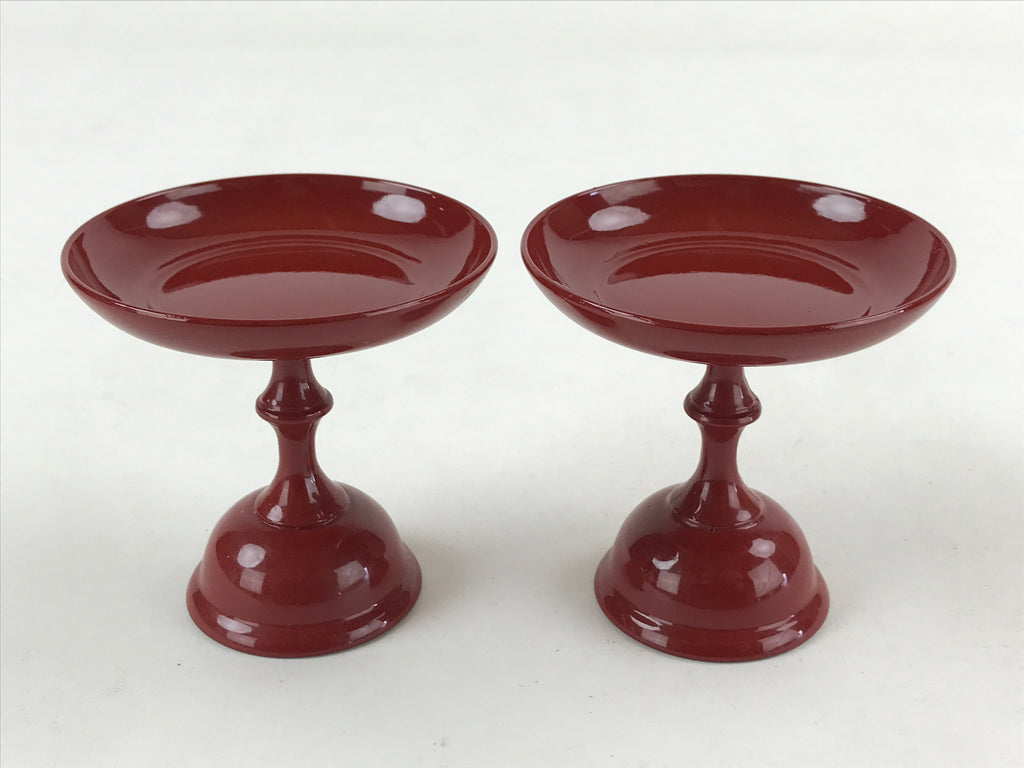 Japanese Buddhist Altar Fitting Resin Offering Stand Vtg Butsugu 2pc Red BA63