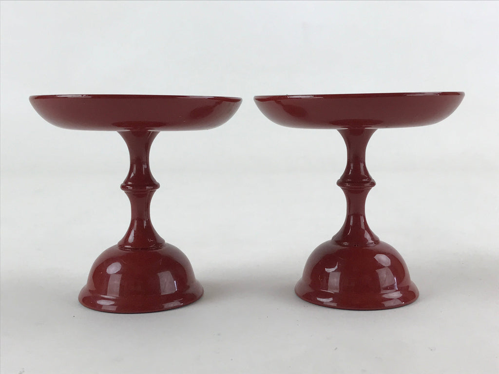 Japanese Buddhist Altar Fitting Resin Offering Stand Vtg Butsugu 2pc Red BA63
