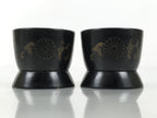 Japanese Buddhist Altar Fitting Resin Sake Cup Vtg 2pc Butsugu Black Kiku BA672
