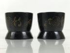 Japanese Buddhist Altar Fitting Resin Sake Cup Vtg 2pc Butsugu Black Kiku BA672