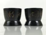Japanese Buddhist Altar Fitting Resin Sake Cup Vtg 2pc Butsugu Black Kiku BA672