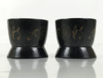 Japanese Buddhist Altar Fitting Resin Sake Cup Vtg 2pc Butsugu Black Kiku BA672