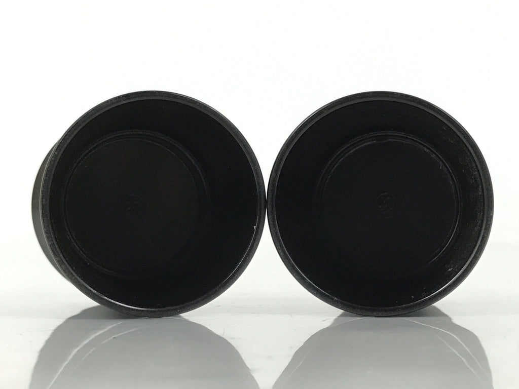 Japanese Buddhist Altar Fitting Resin Sake Cup Vtg 2pc Butsugu Black Kiku BA672