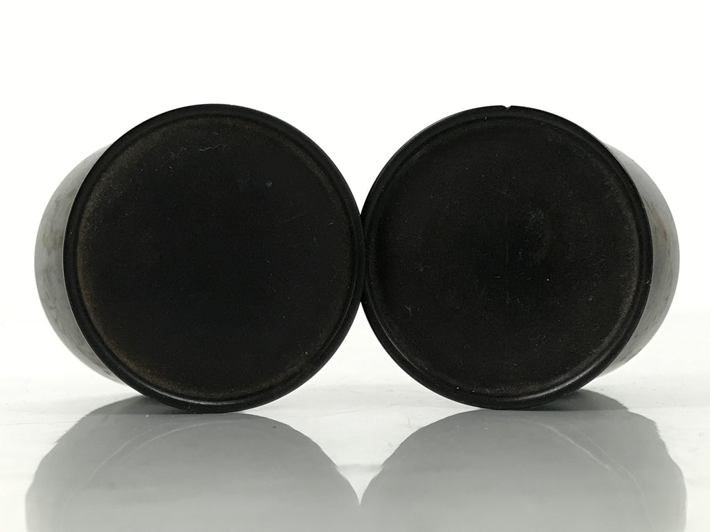 Japanese Buddhist Altar Fitting Resin Sake Cup Vtg 2pc Butsugu Black Kiku BA672