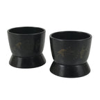 Japanese Buddhist Altar Fitting Resin Sake Cup Vtg 2pc Butsugu Black Kiku BA672