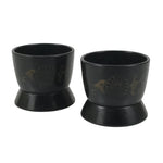 Japanese Buddhist Altar Fitting Resin Sake Cup Vtg 2pc Butsugu Black Kiku BA672