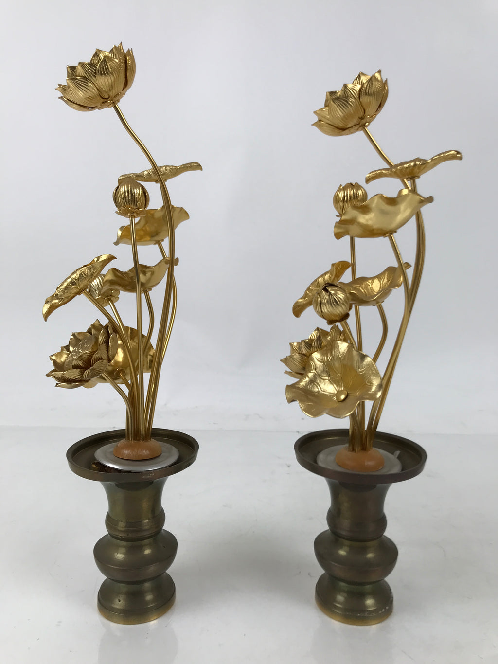 Japanese Buddhist Altar Fitting Vtg Gold Lotus Flowers Jouka Hanatate 2pcs BA716