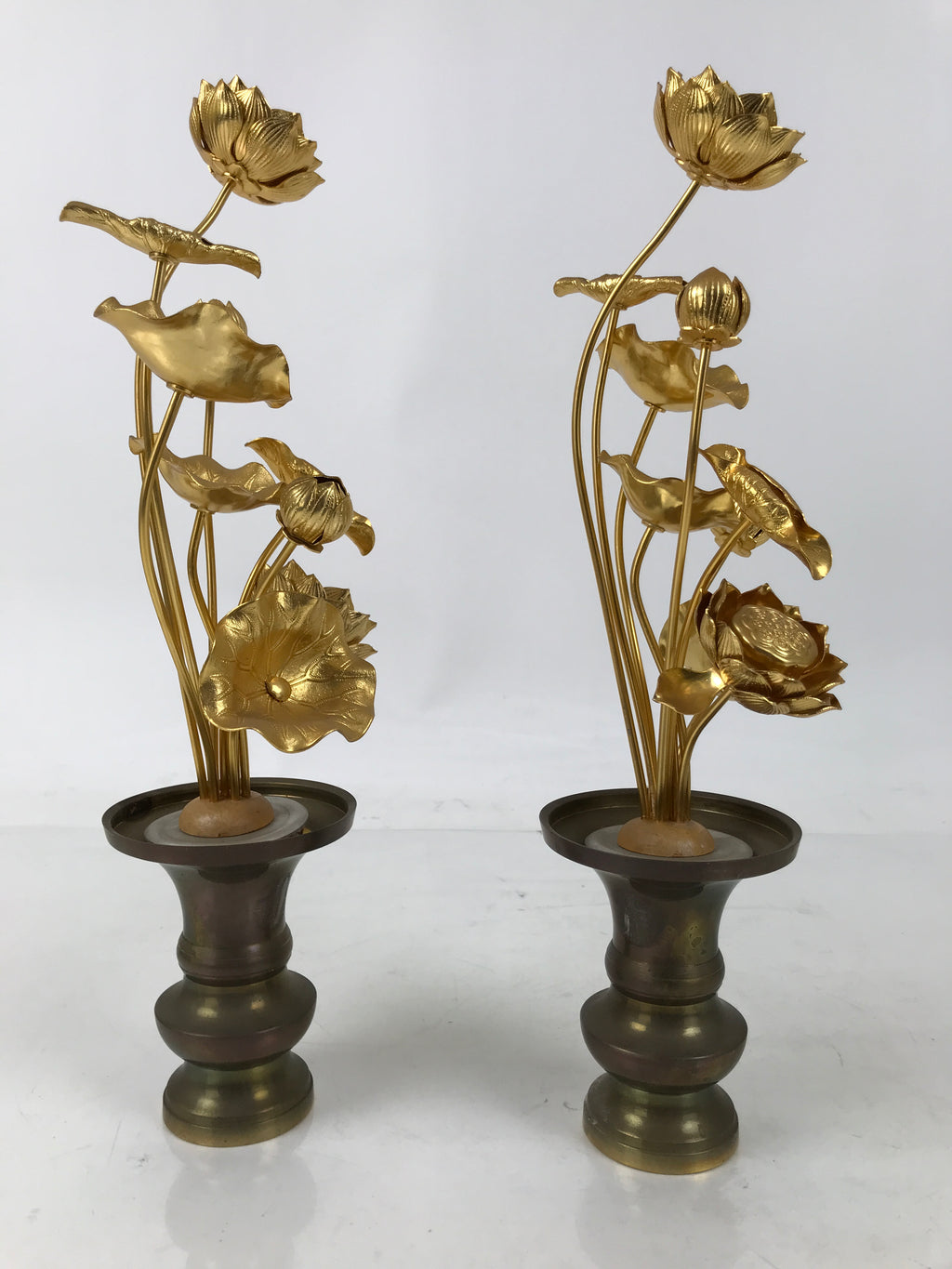 Japanese Buddhist Altar Fitting Vtg Gold Lotus Flowers Jouka Hanatate 2pcs BA716