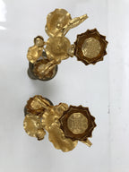 Japanese Buddhist Altar Fitting Vtg Gold Lotus Flowers Jouka Hanatate 2pcs BA716