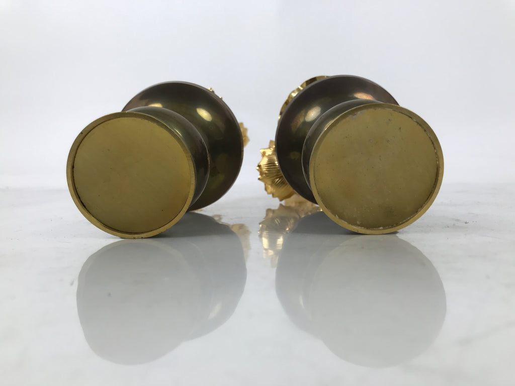 Japanese Buddhist Altar Fitting Vtg Gold Lotus Flowers Jouka Hanatate 2pcs BA716