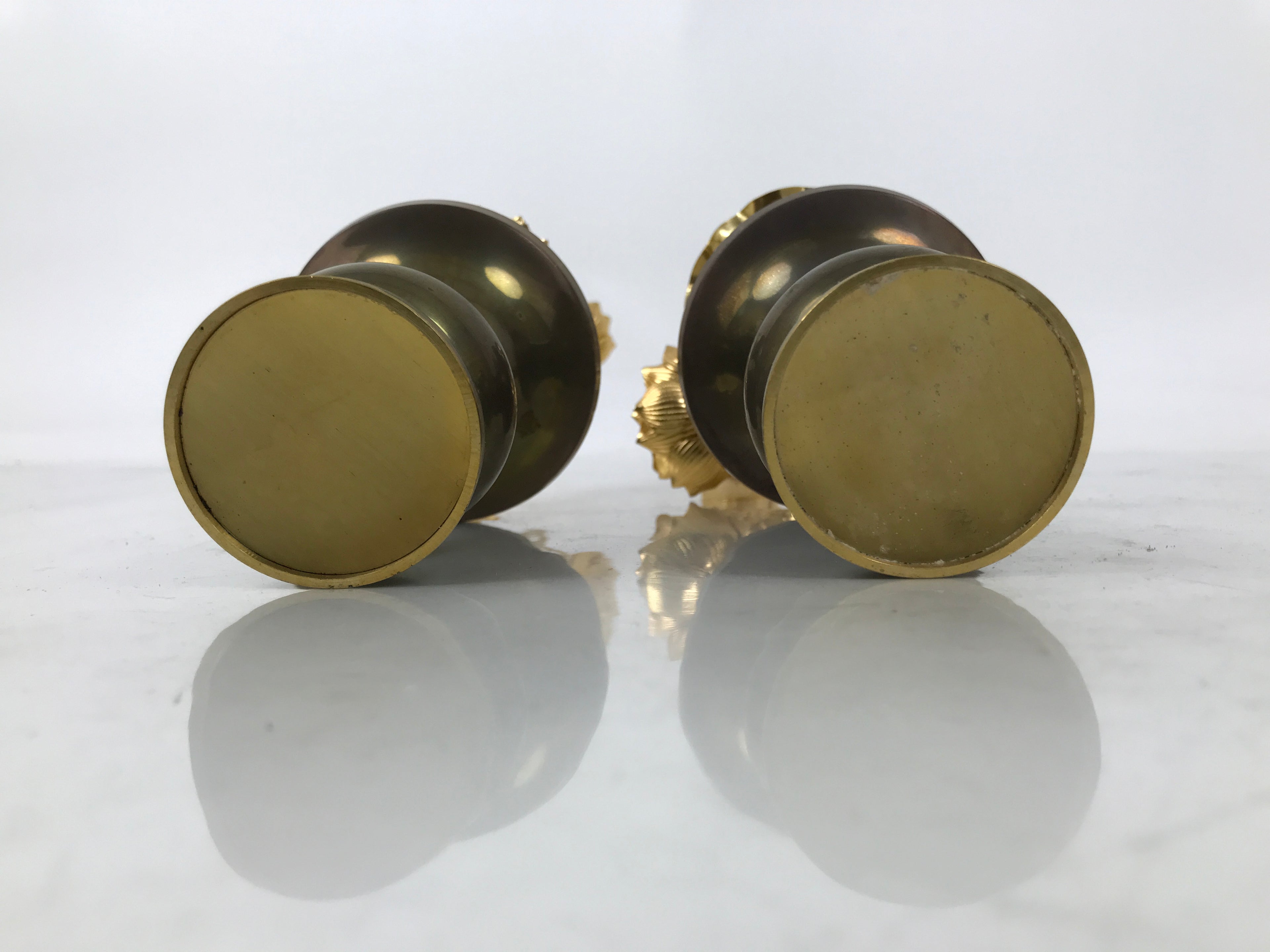 Japanese Buddhist Altar Fitting Vtg Gold Lotus Flowers Jouka Hanatate 2pcs BA716