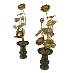Japanese Buddhist Altar Fitting Vtg Gold Lotus Flowers Jouka Hanatate 2pcs BA716