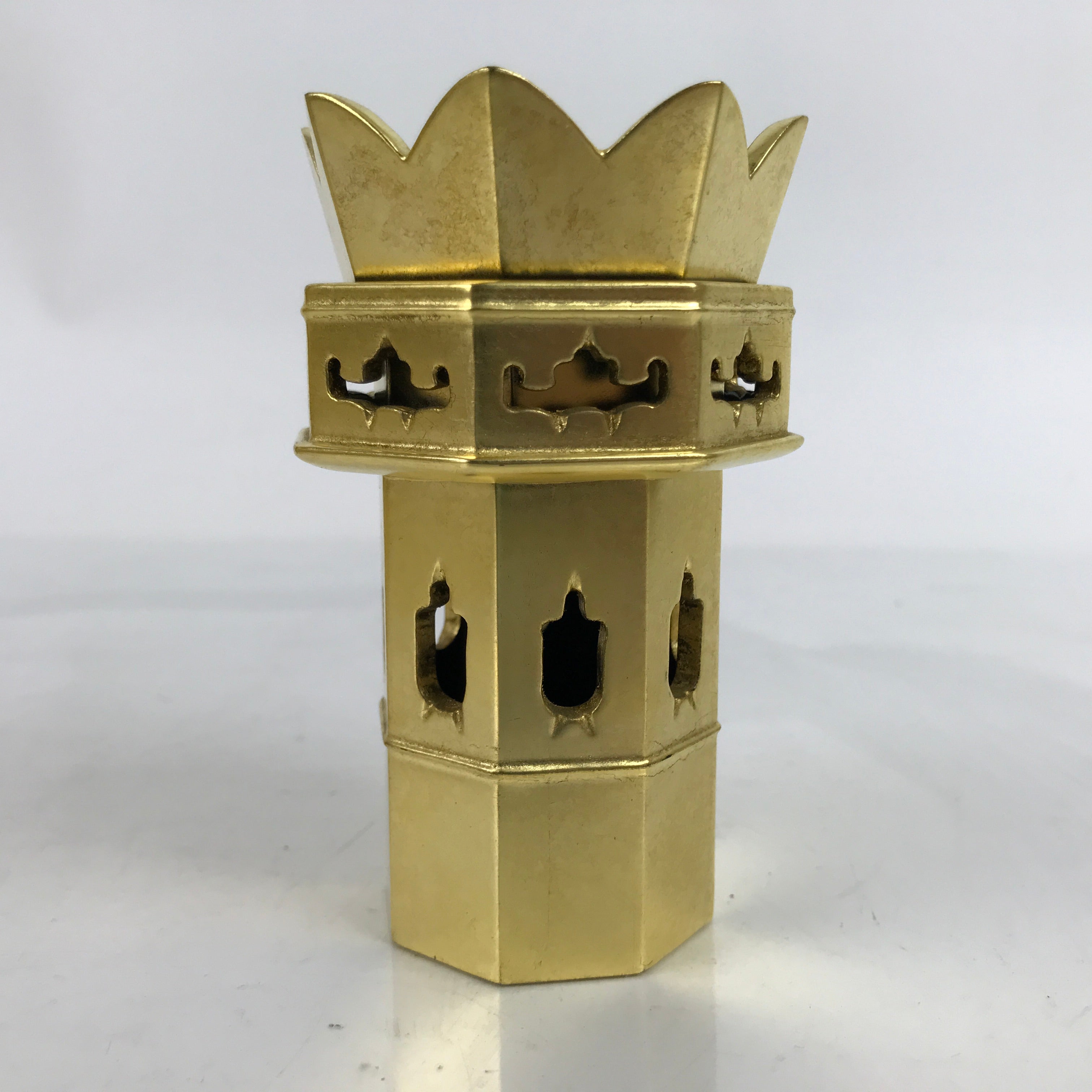 Japanese Buddhist Altar Fitting Wood Kuge Offering Stand Vtg 2pc Gold BA359
