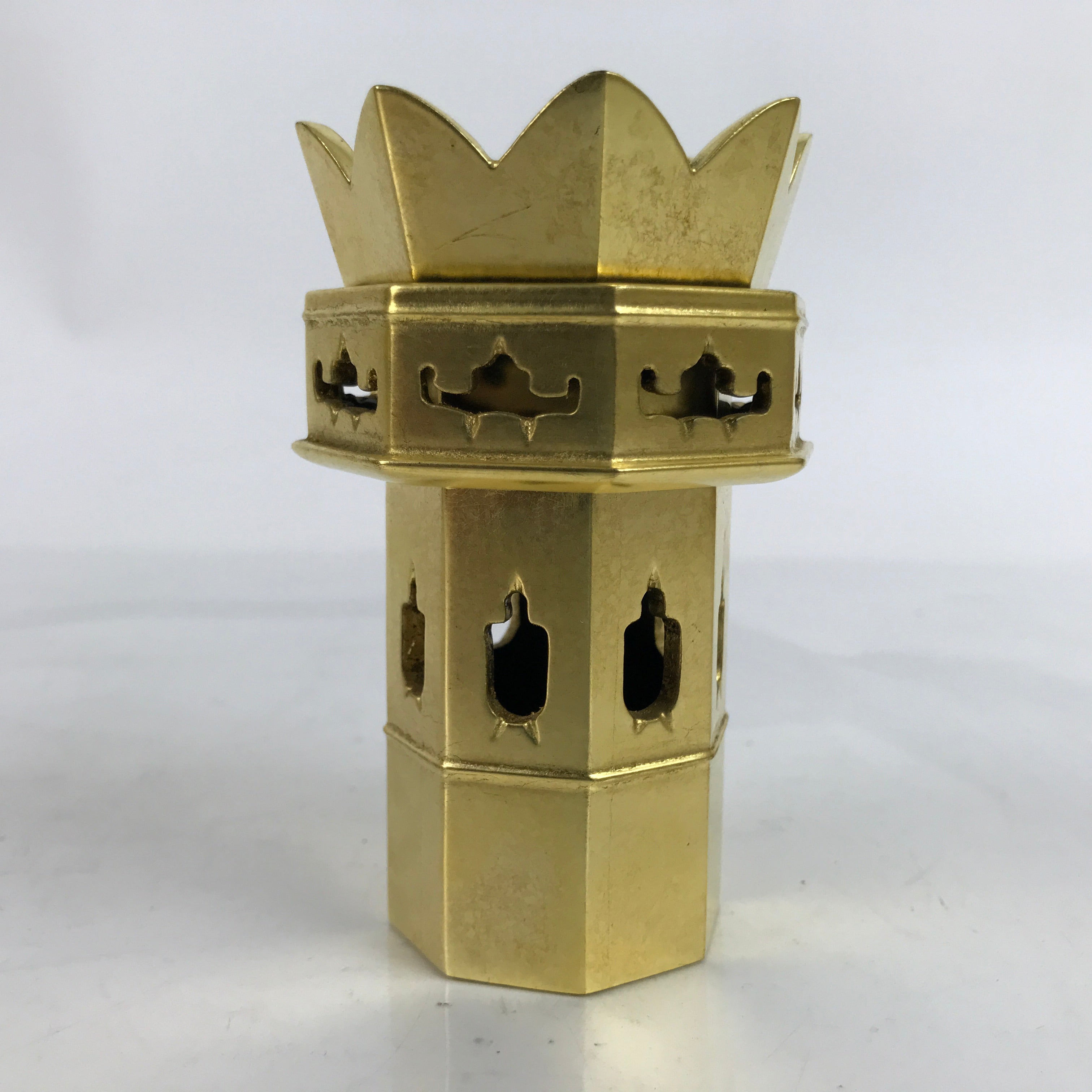Japanese Buddhist Altar Fitting Wood Kuge Offering Stand Vtg 2pc Gold BA359