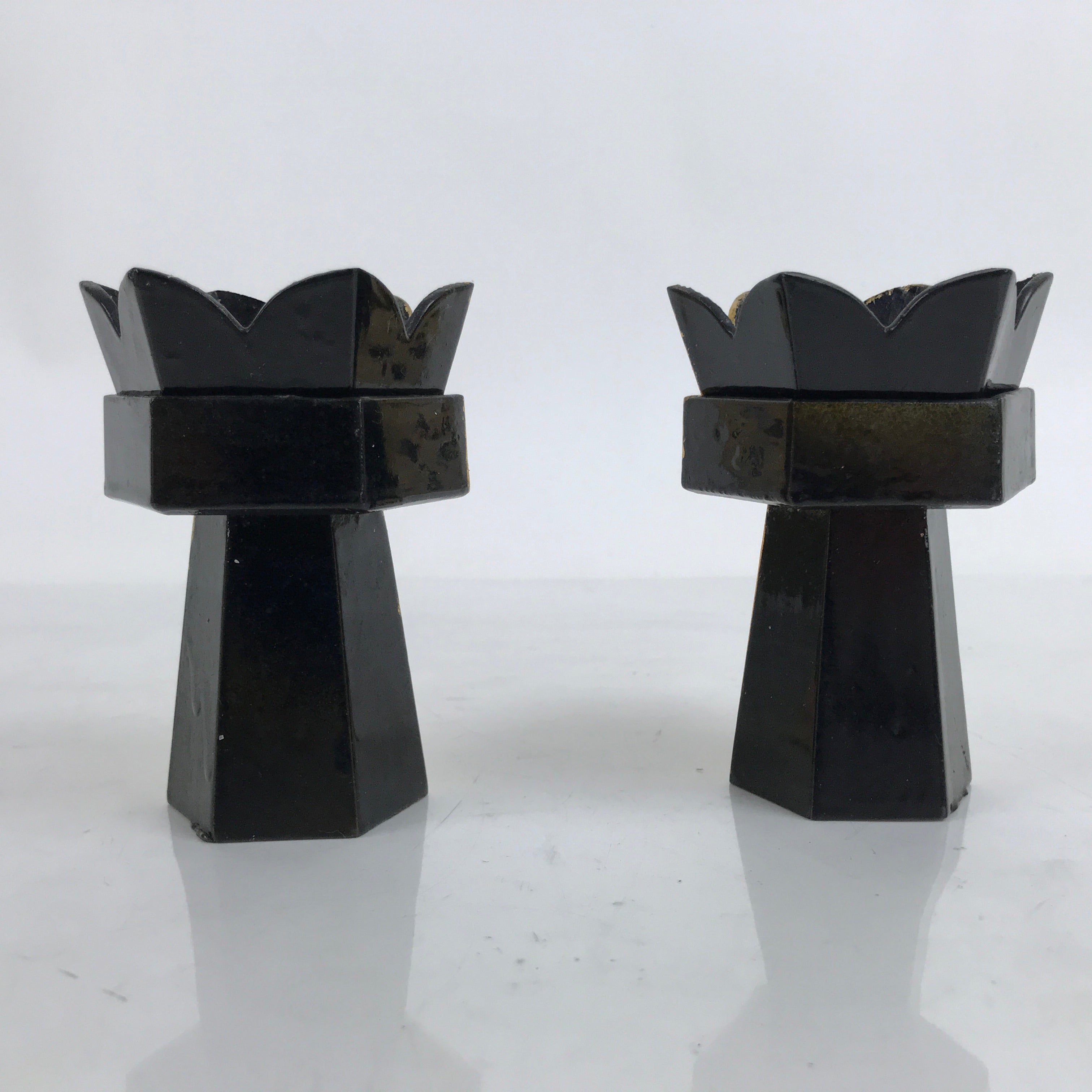 Japanese Buddhist Altar Fitting Wood Kuge Offering Stand Vtg 2pc Gold BA390