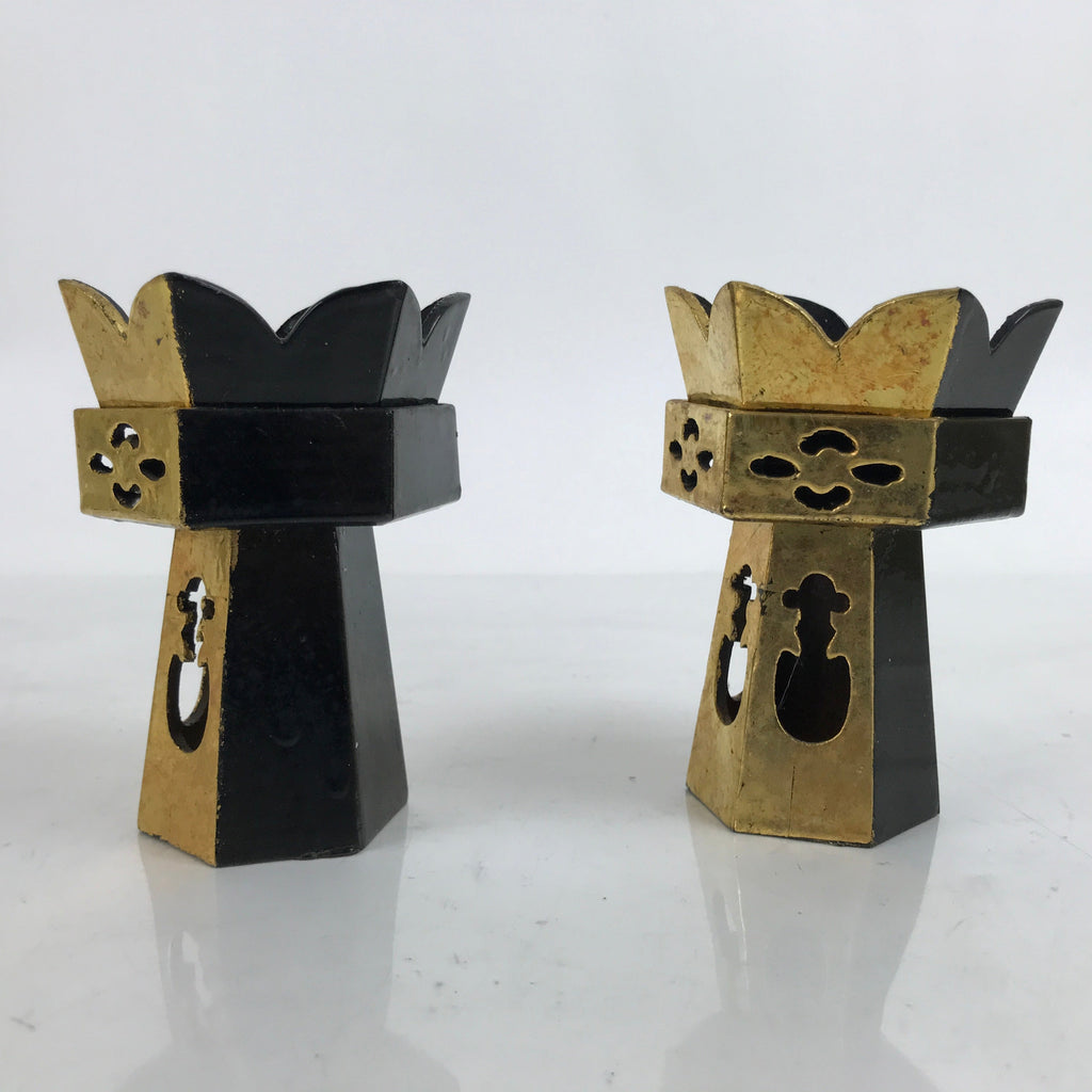 Japanese Buddhist Altar Fitting Wood Kuge Offering Stand Vtg 2pc Gold BA390