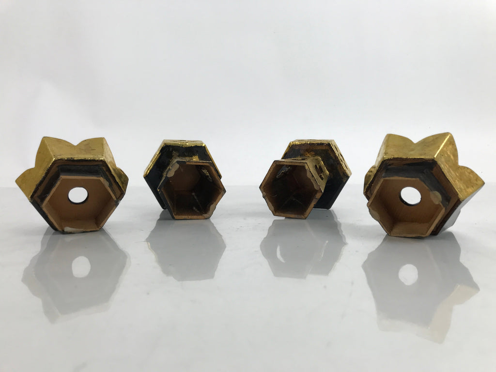 Japanese Buddhist Altar Fitting Wood Kuge Offering Stand Vtg 2pc Gold BA390