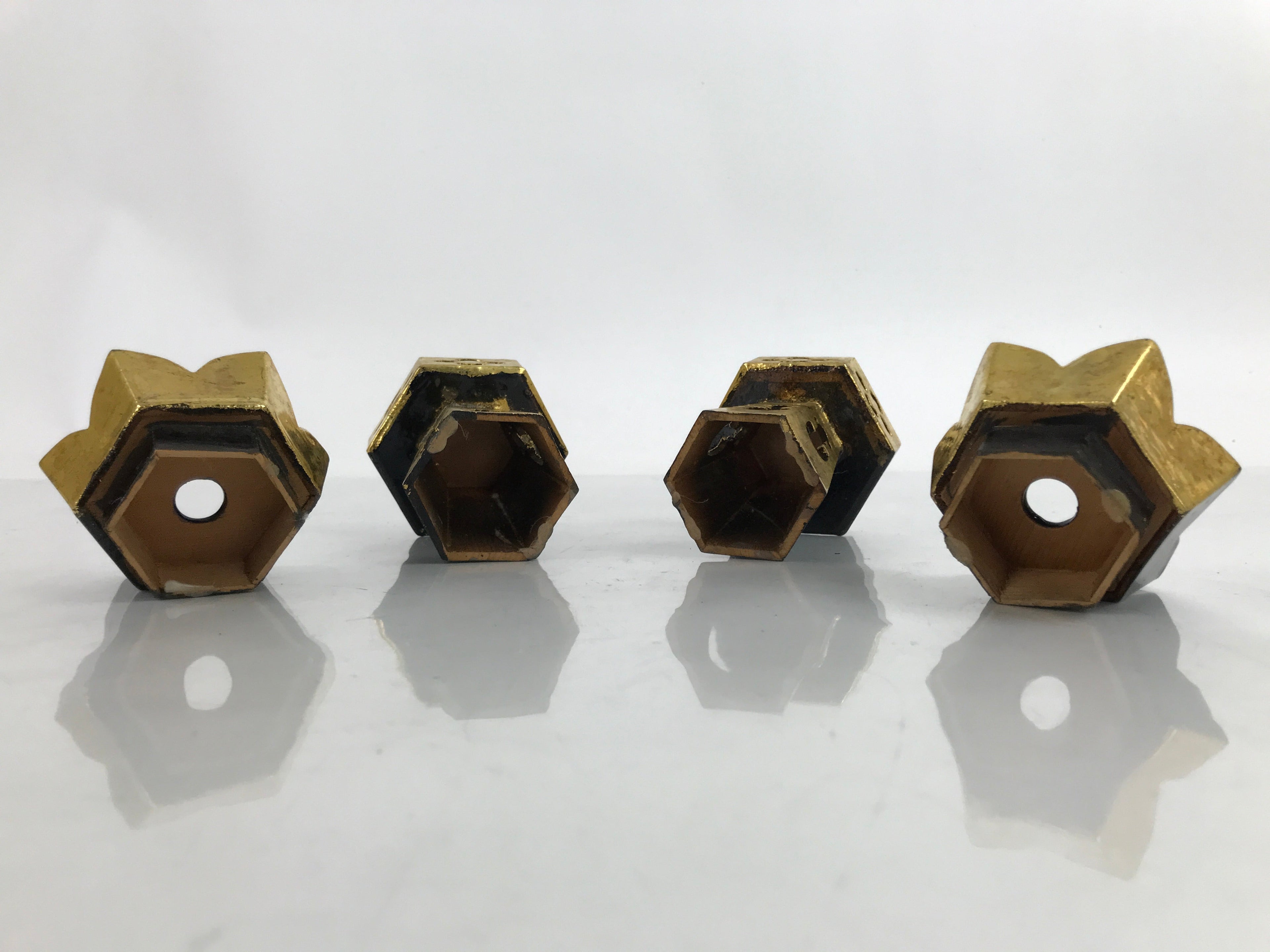 Japanese Buddhist Altar Fitting Wood Kuge Offering Stand Vtg 2pc Gold BA390