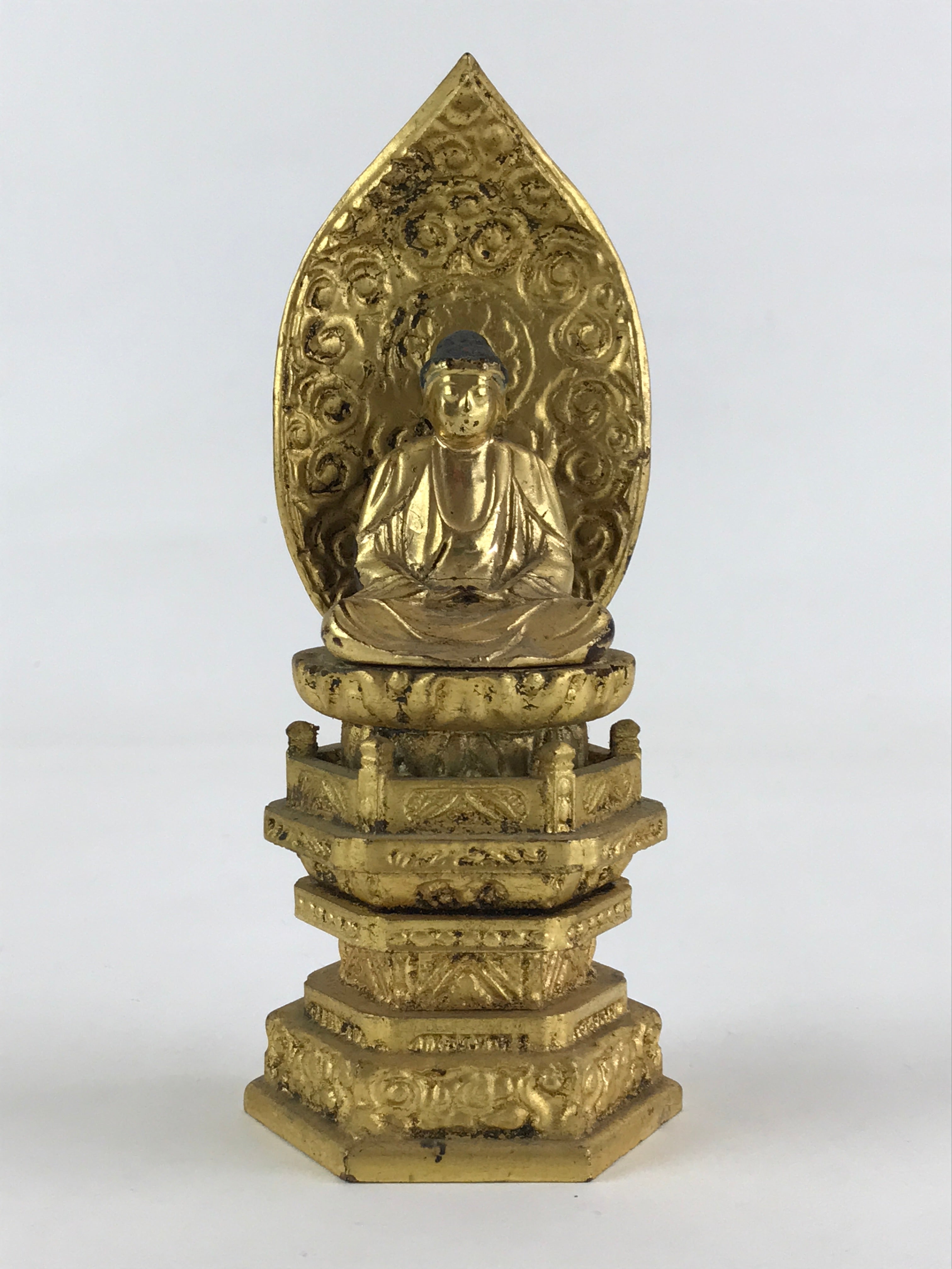 Japanese Buddhist Altar Fitting Wooden Amida Nyorai Vtg Ornament Gold BD922