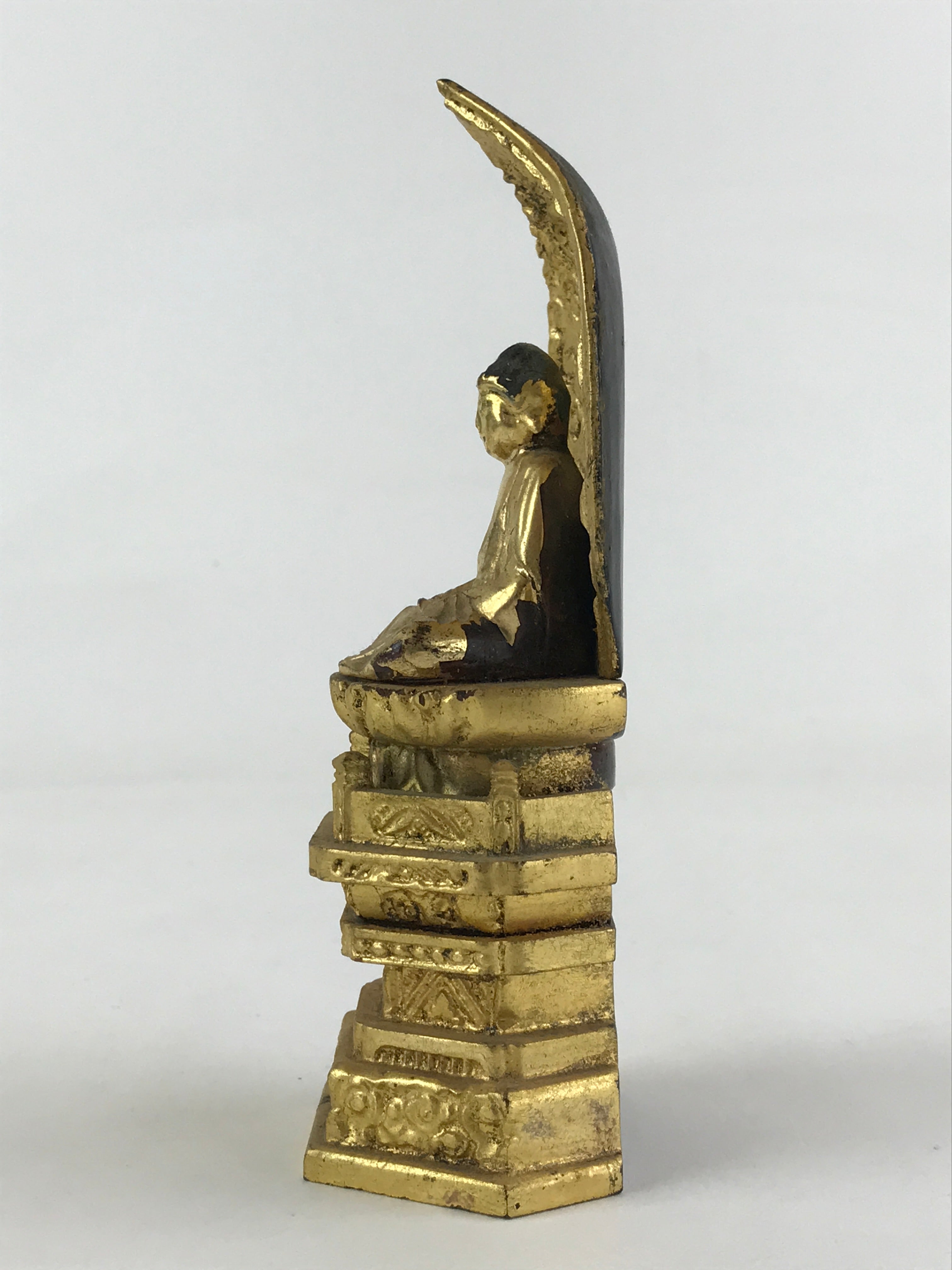 Japanese Buddhist Altar Fitting Wooden Amida Nyorai Vtg Ornament Gold BD922
