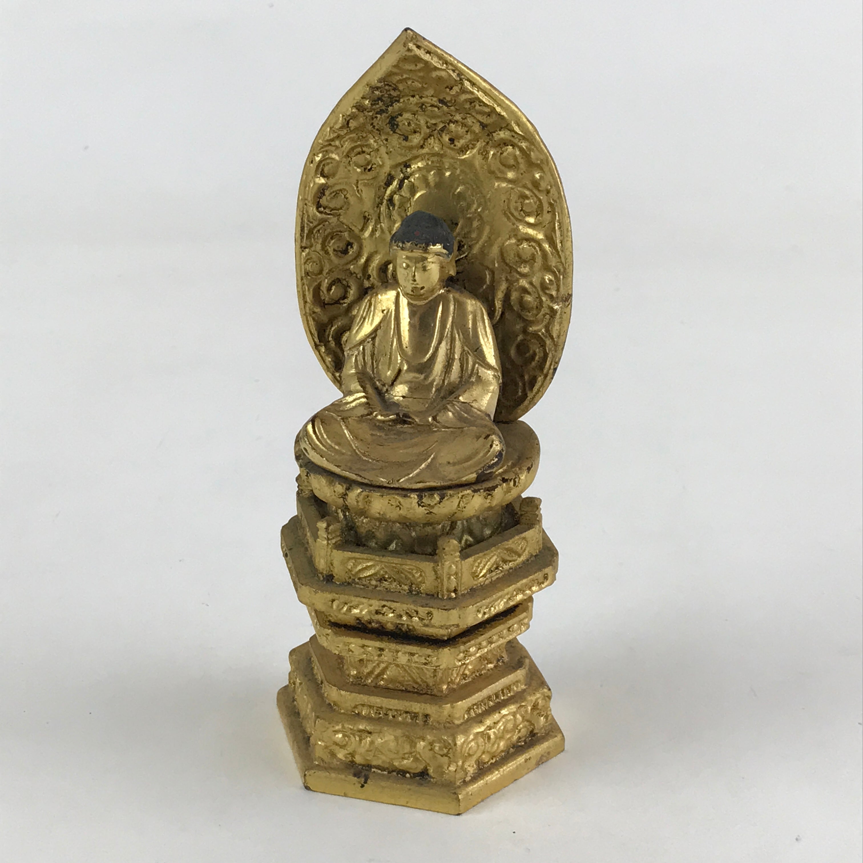 Japanese Buddhist Altar Fitting Wooden Amida Nyorai Vtg Ornament Gold BD922