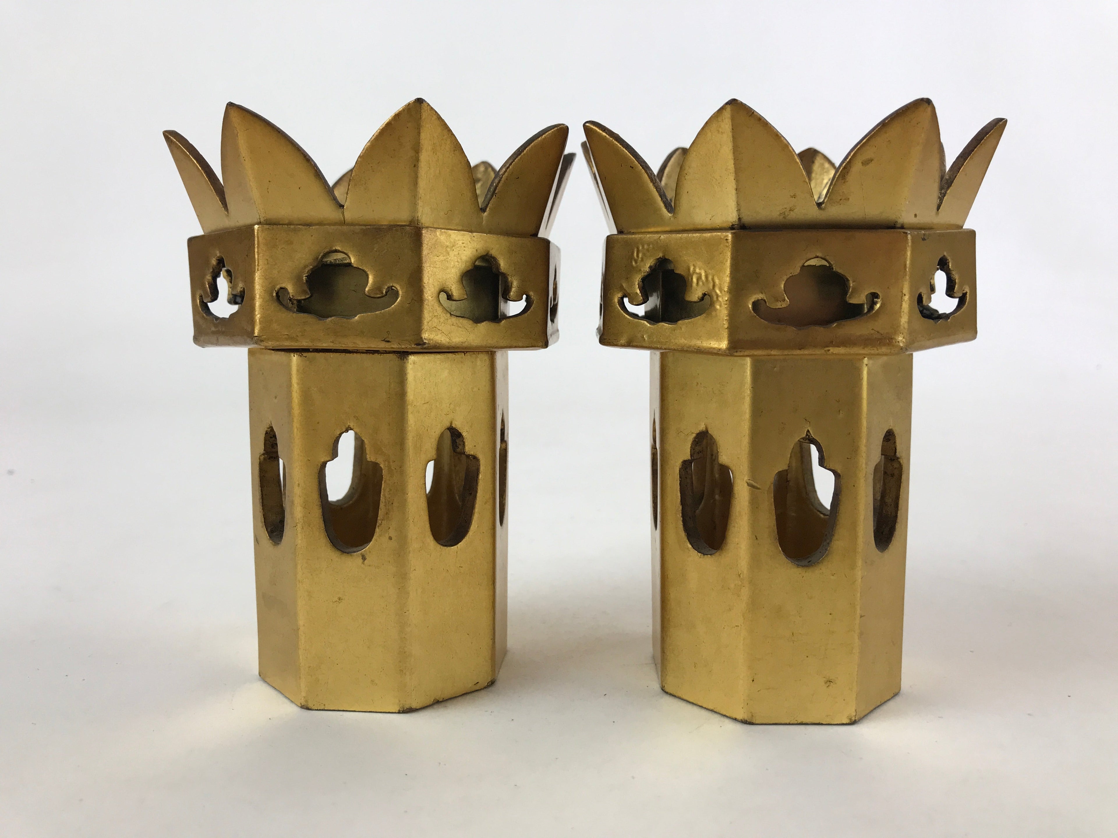 Japanese Buddhist Altar Fitting Wooden Kuge Offering Stand Vtg 2pc Gold BA87