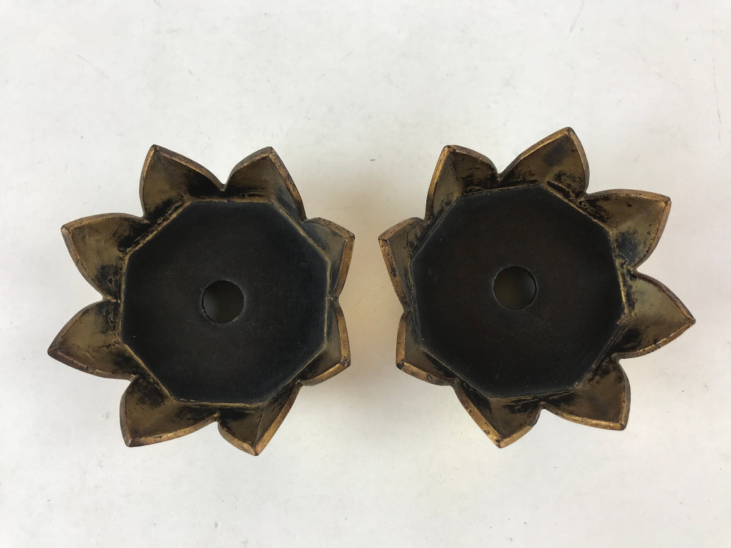 Japanese Buddhist Altar Fitting Wooden Kuge Offering Stand Vtg 2pc Gold BA87