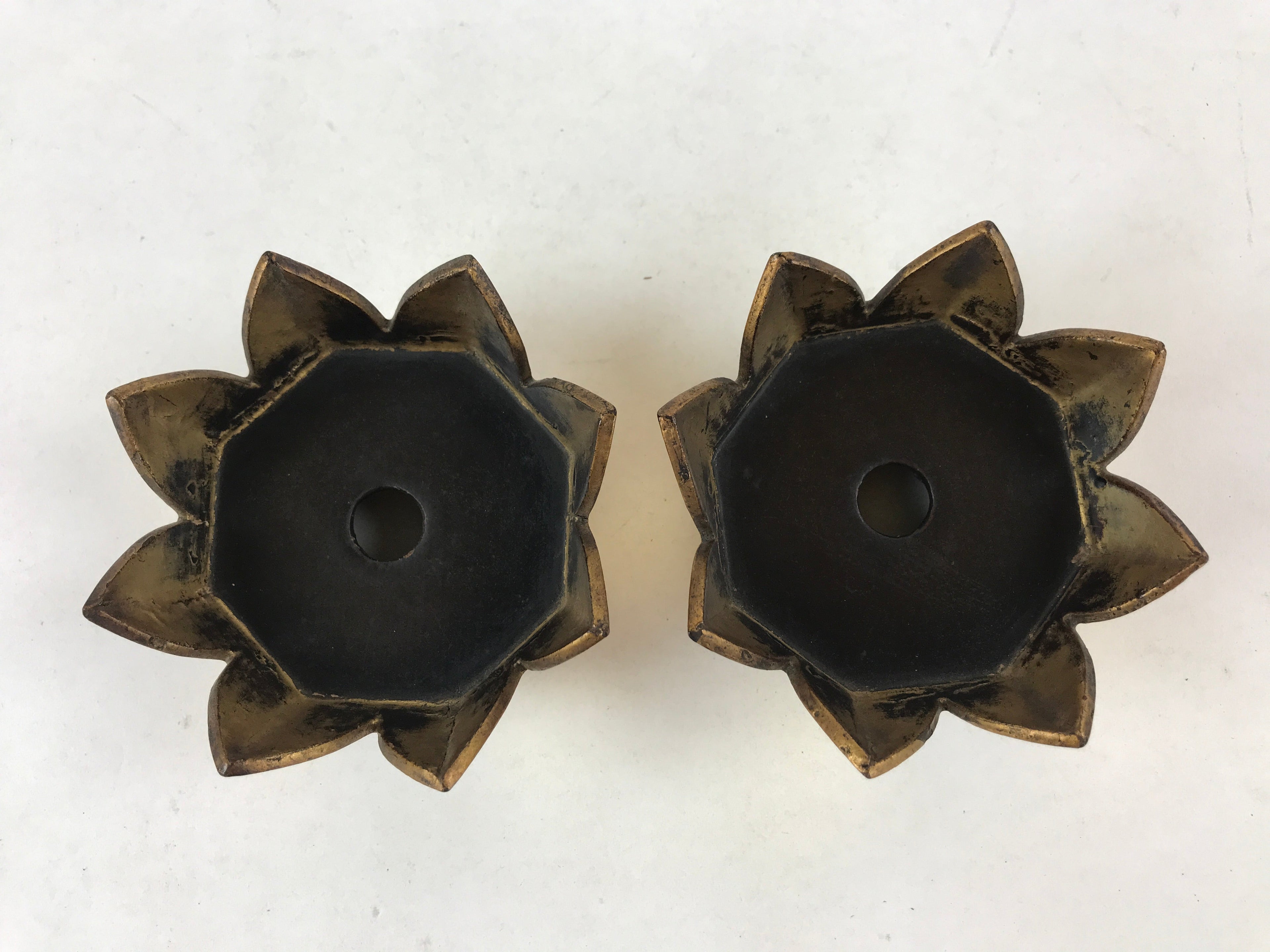 Japanese Buddhist Altar Fitting Wooden Kuge Offering Stand Vtg 2pc Gold BA87