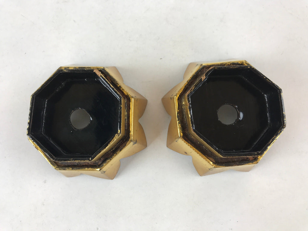 Japanese Buddhist Altar Fitting Wooden Kuge Offering Stand Vtg 2pc Gold BA87