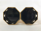 Japanese Buddhist Altar Fitting Wooden Kuge Offering Stand Vtg 2pc Gold BA87