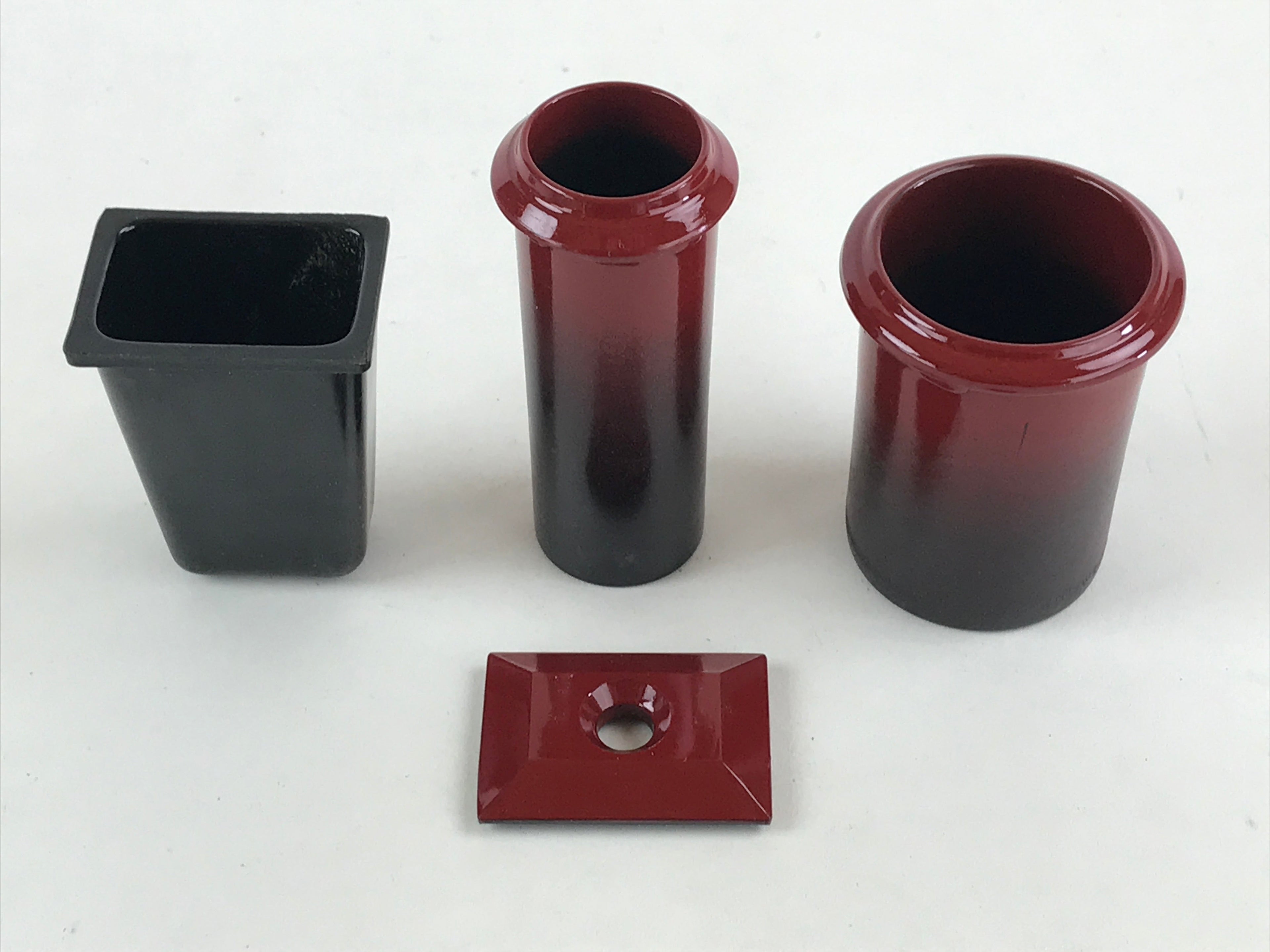 Japanese Buddhist Altar Fitting Wooden Lacquer Candle Stand Set Vtg Incense BA74