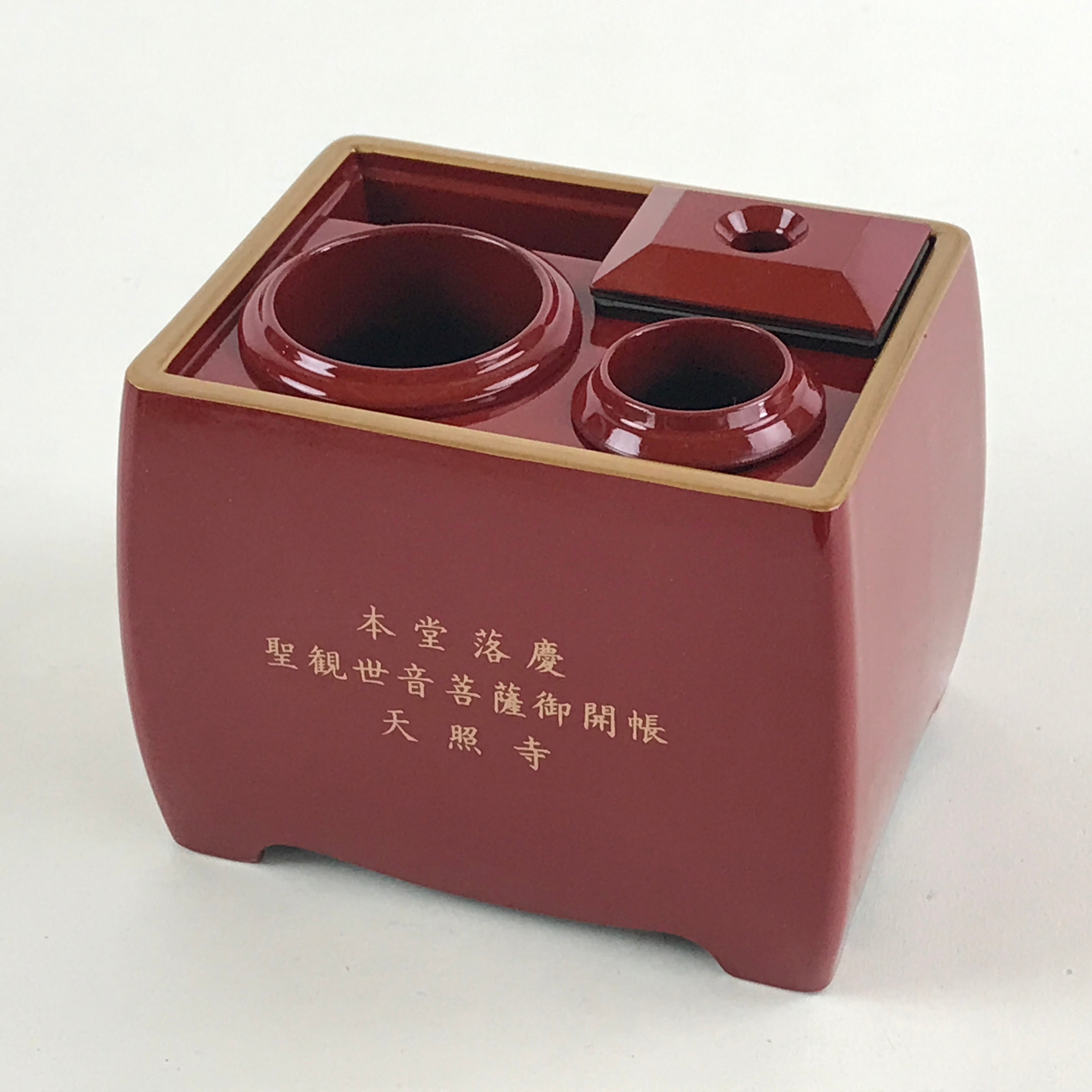 Japanese Buddhist Altar Fitting Wooden Lacquer Candle Stand Set Vtg Incense BA74