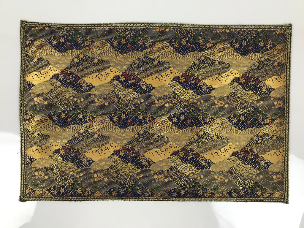 Japanese Buddhist Altar Kyozukue Silk Table Mat Uchishiki Blue Gold Sakura BA915