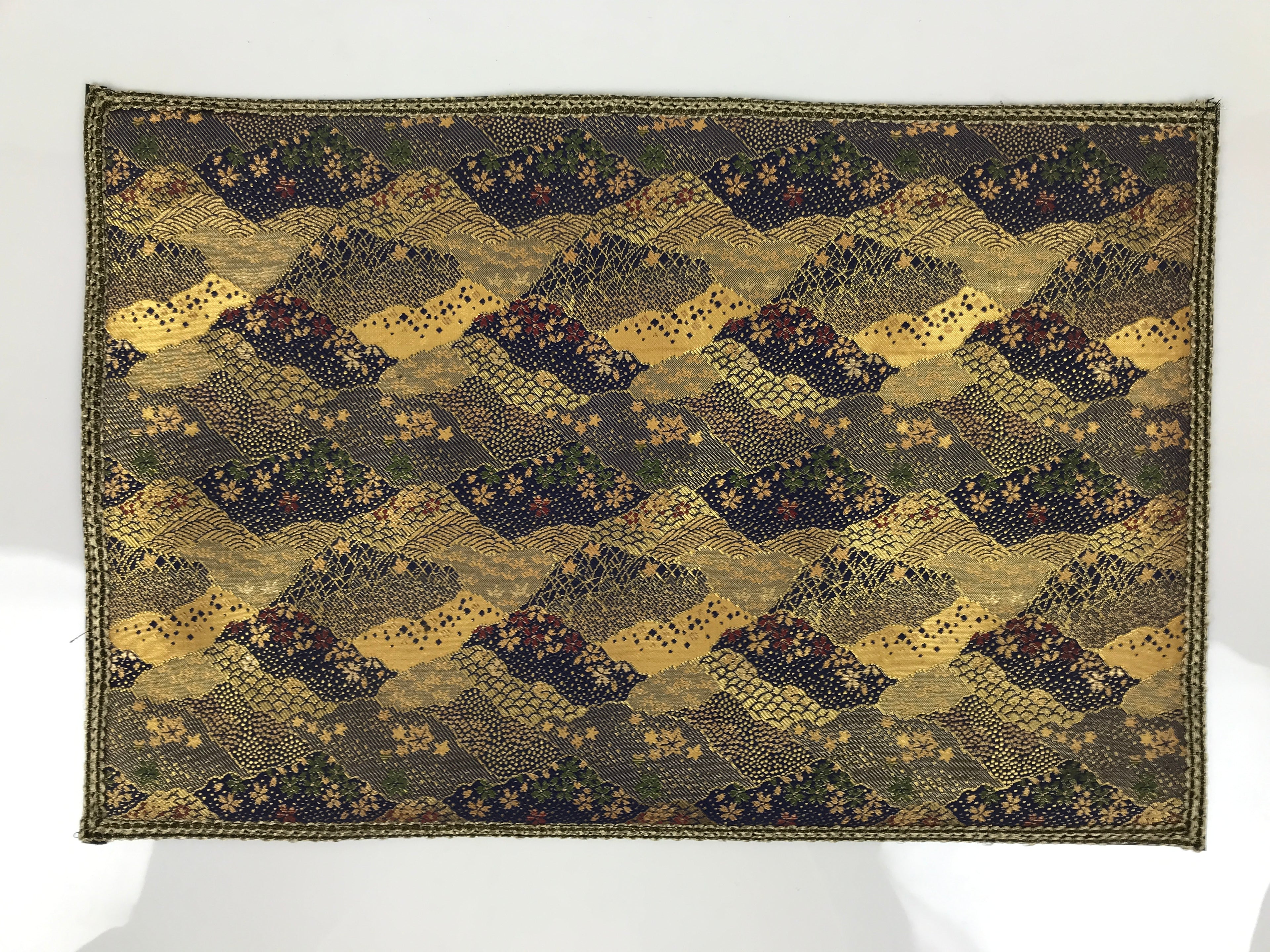 Japanese Buddhist Altar Kyozukue Silk Table Mat Uchishiki Blue Gold Sakura BA915