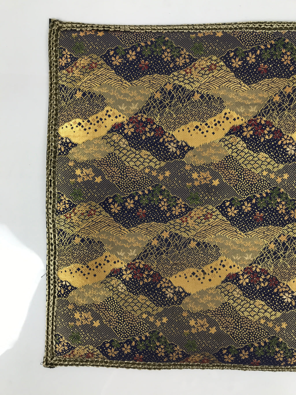 Japanese Buddhist Altar Kyozukue Silk Table Mat Uchishiki Blue Gold Sakura BA915
